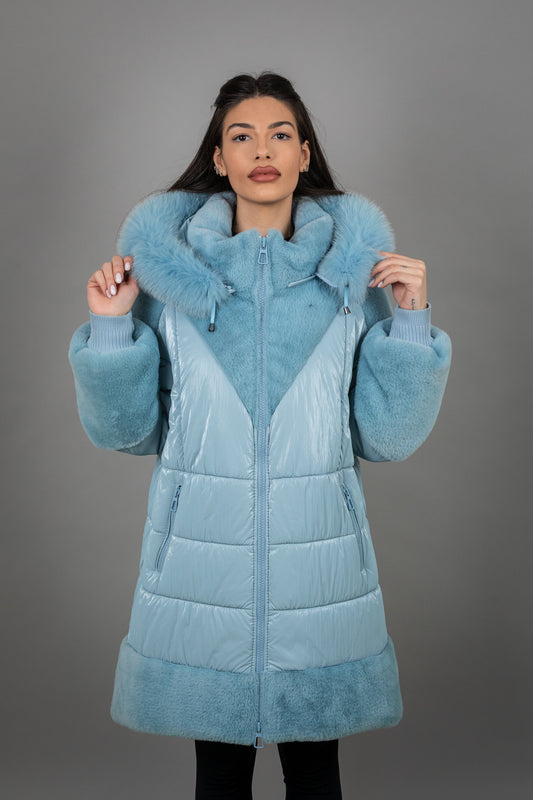 Puffer Jacket With Alcantara And Fox
