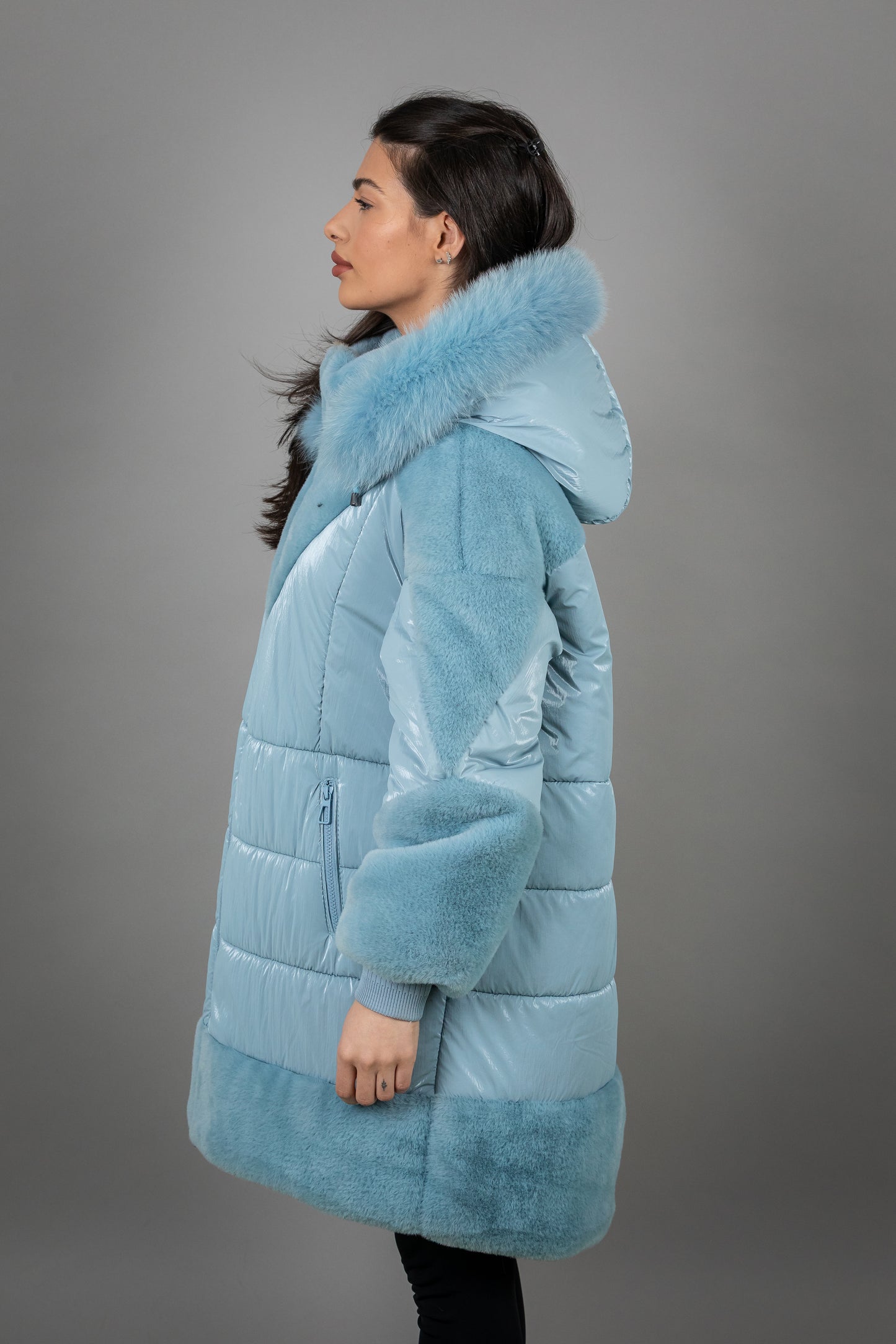 Puffer Jacket With Alcantara And Fox