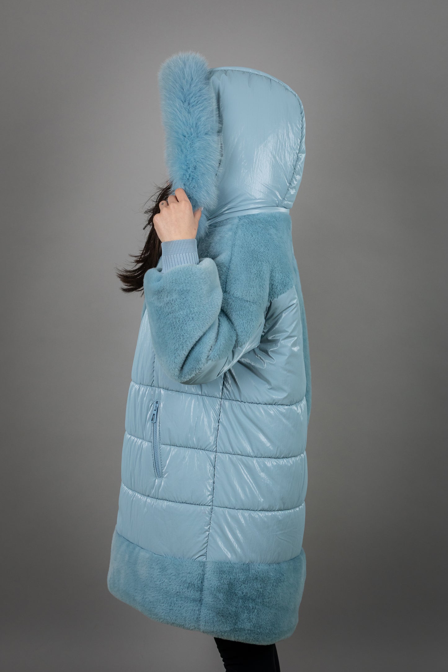 Puffer Jacket With Alcantara And Fox