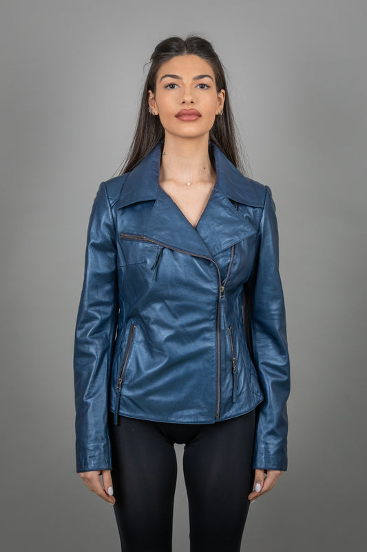 Calf Leather Jacket Pearl Blue