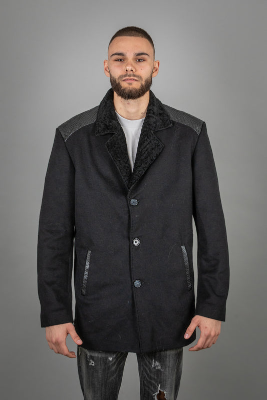 Cashmere Astrakhan Leather Jacket with Astrakhan Collar