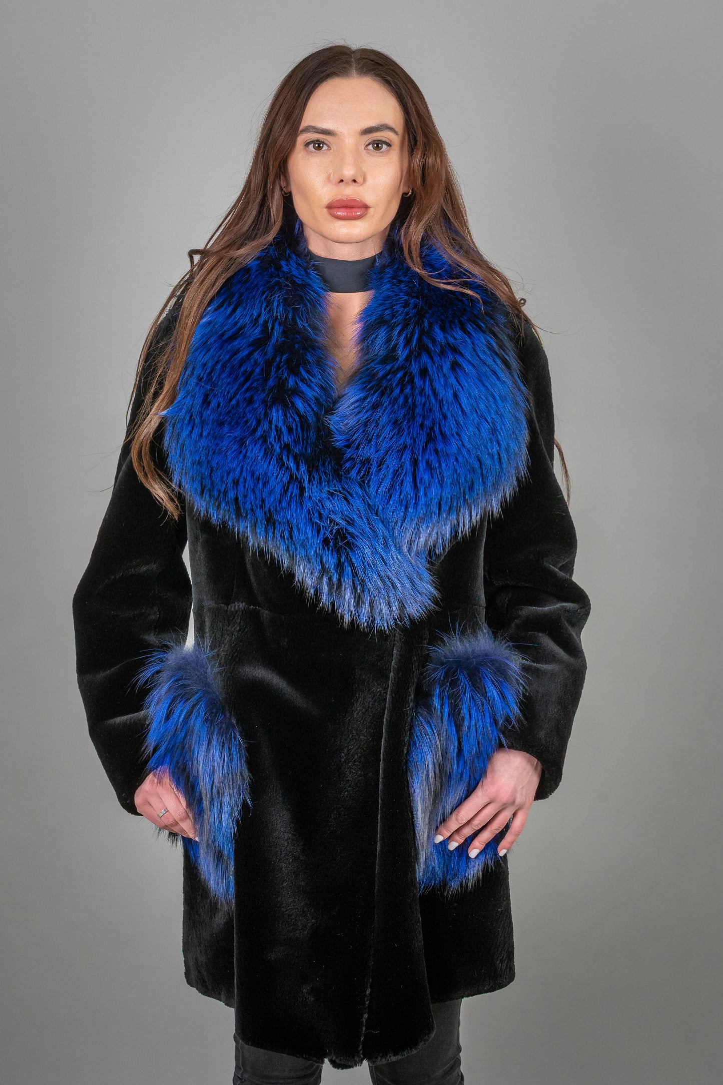 Full Sheared Mink Fur Coat With Fox Detailes