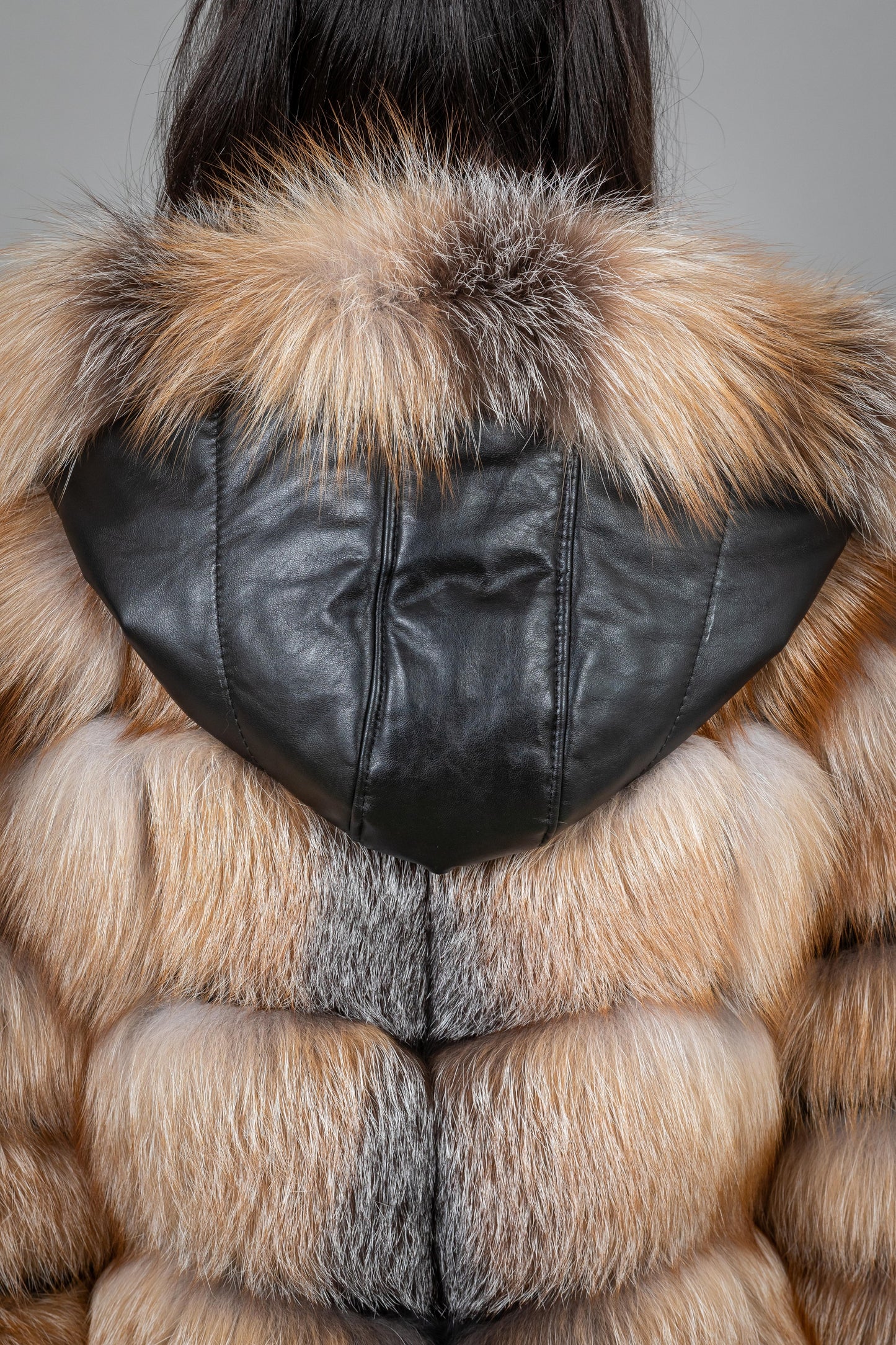 Fox Fur Jacket With Removable Leather Sleeves And Hoodie