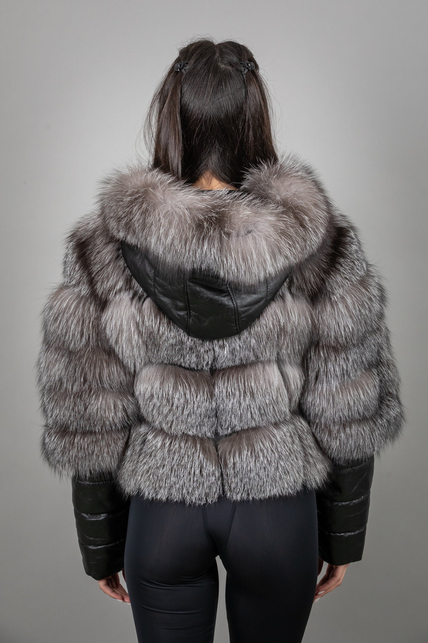Fox Fur Jacket With Removable Leather Sleeves And Hoodie