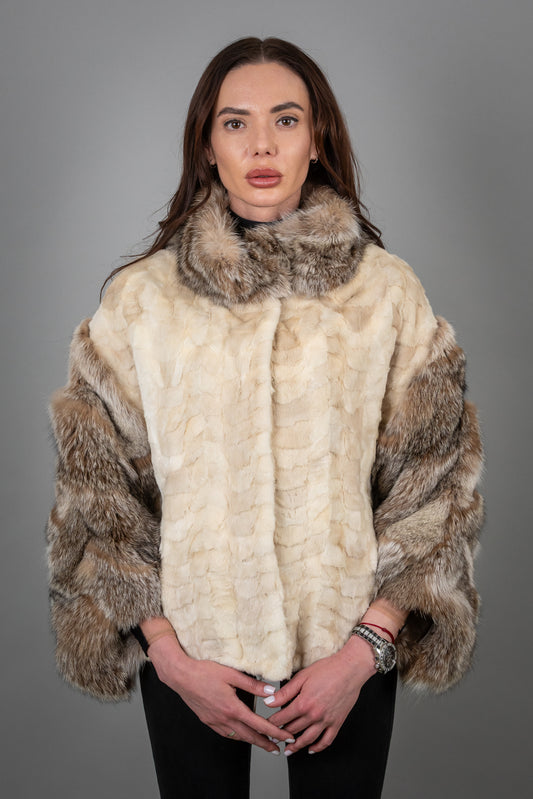 Mink Fur Coat With Lynxes Sleeves and Collar