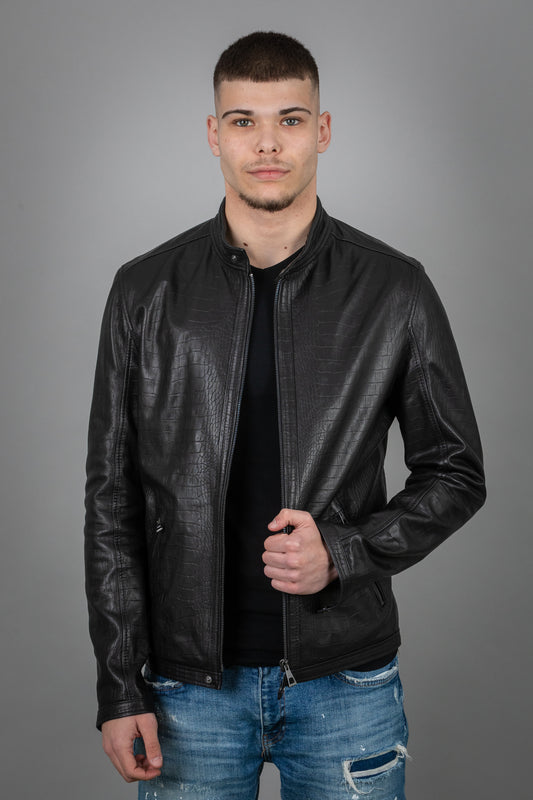 Stamped Calf Leather Jacket Slim Fit
