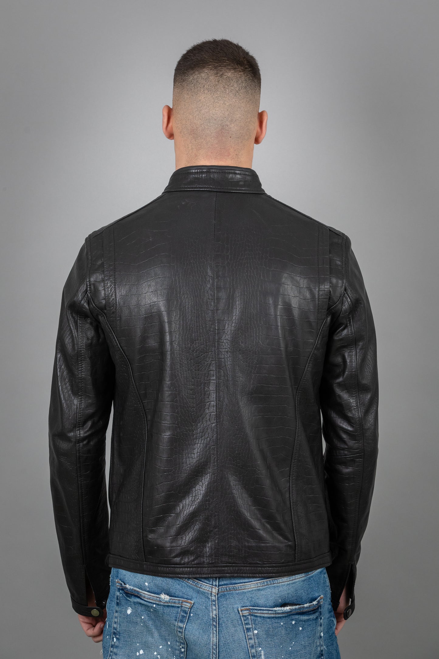 Stamped Calf Leather Jacket Slim Fit