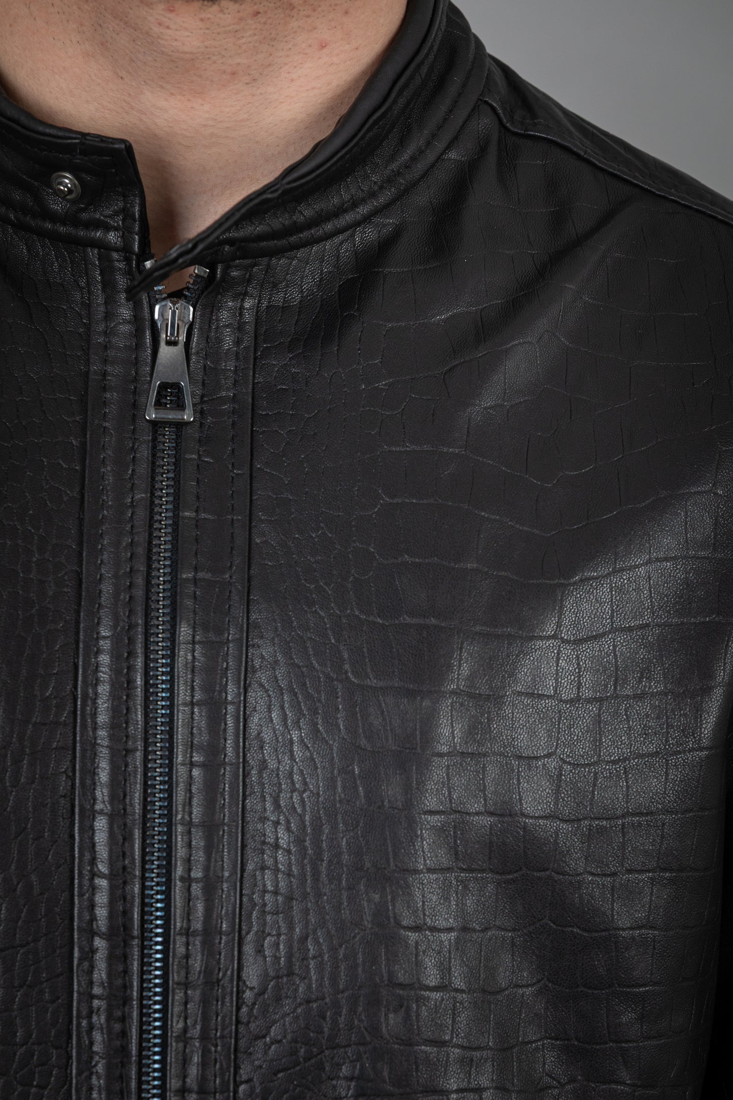 Stamped Calf Leather Jacket Slim Fit