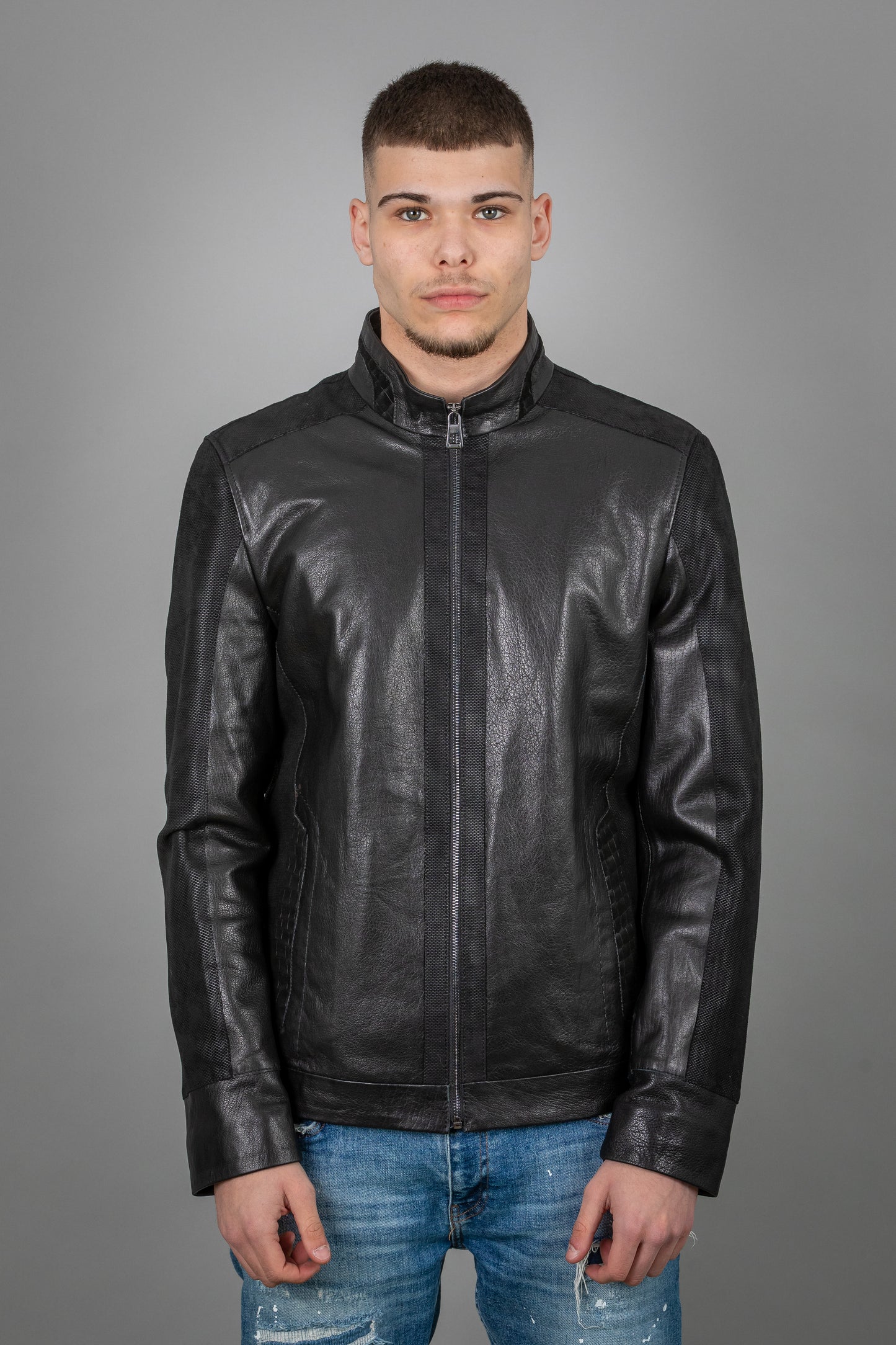 Calf And Pressed Leather Jacket