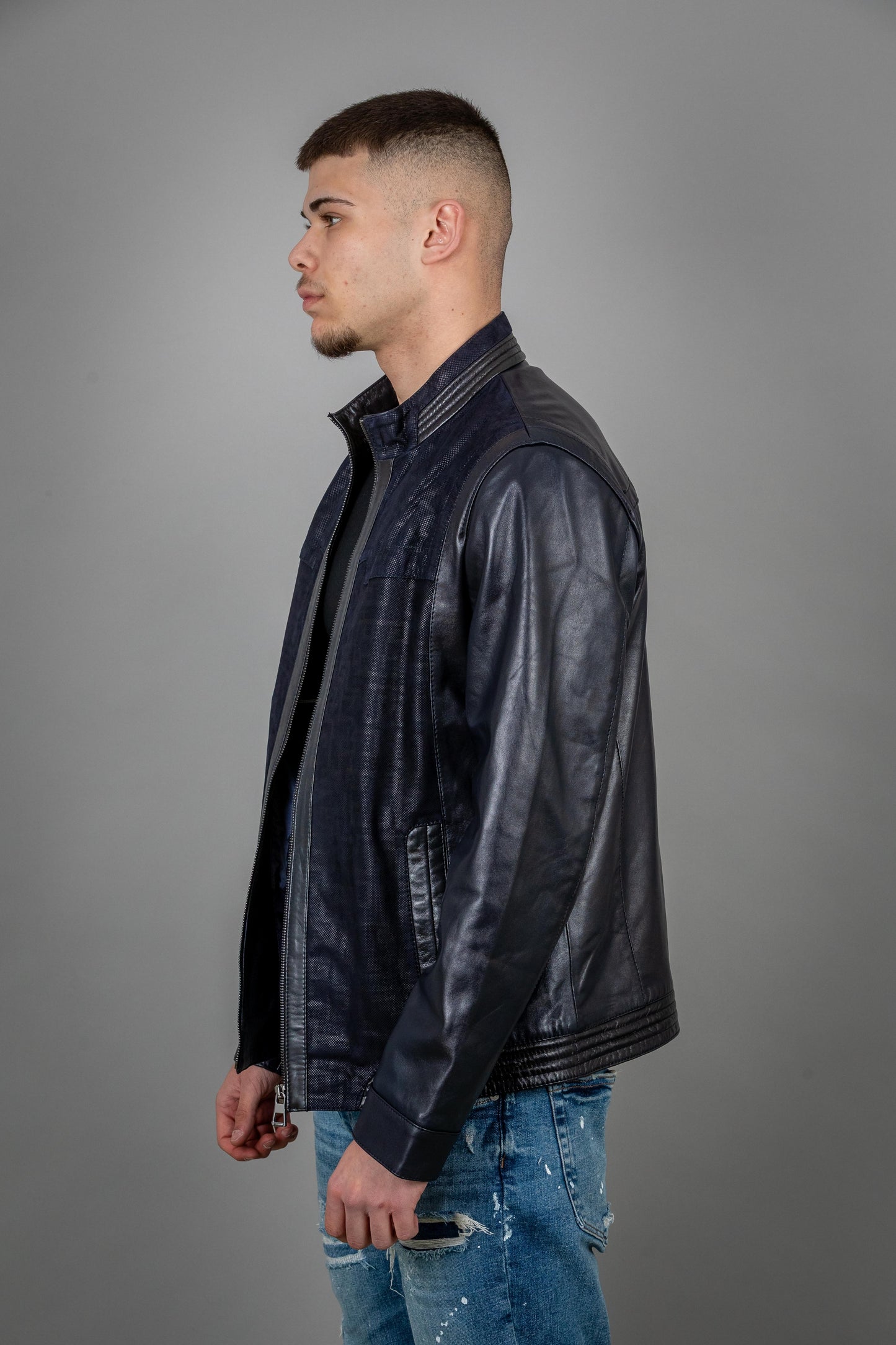 Calf And Pressed Leather Jacket