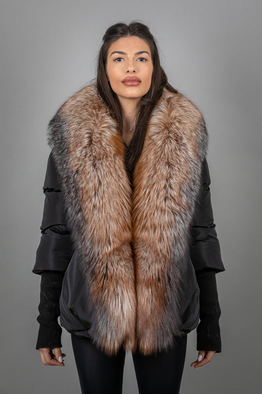 Oversized Puffer Jacket With Fox Fur Collar