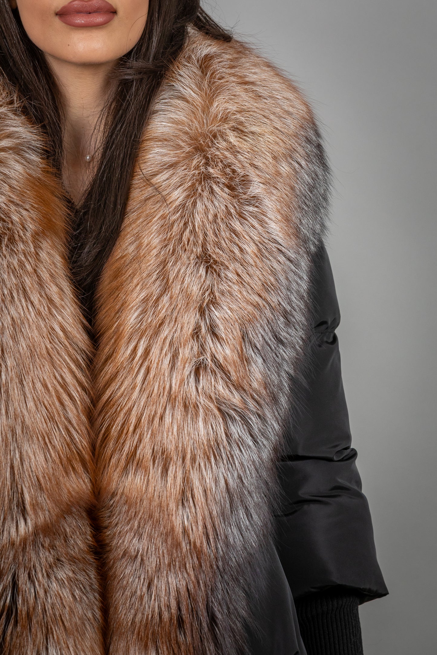 Oversized Puffer Jacket With Fox Fur Collar