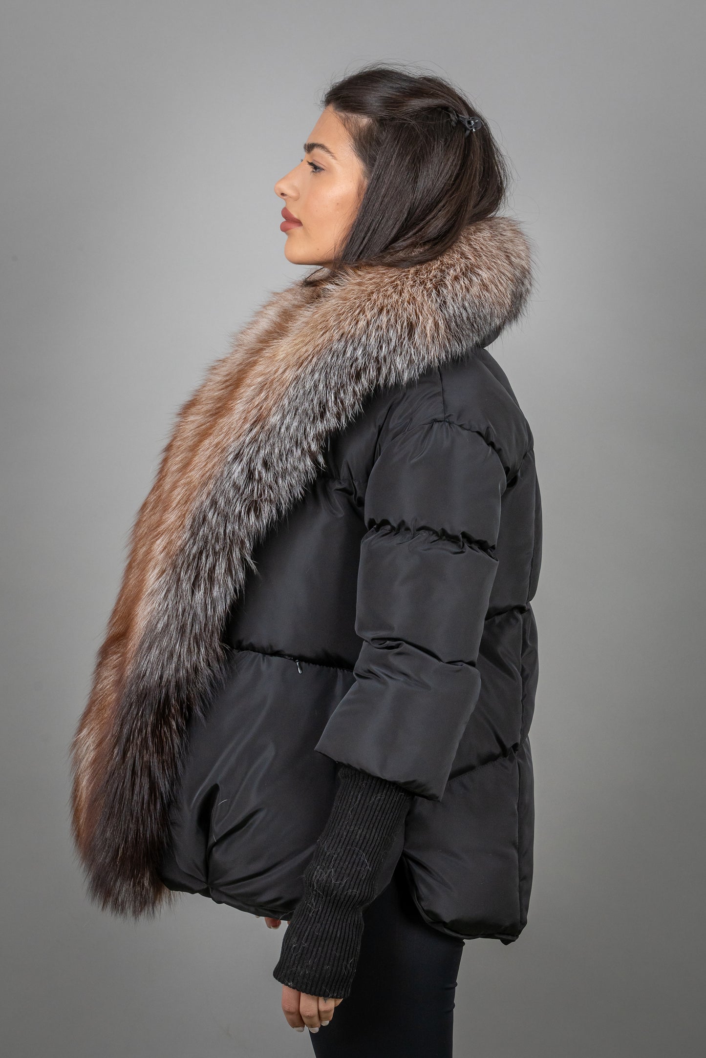 Oversized Puffer Jacket With Fox Fur Collar