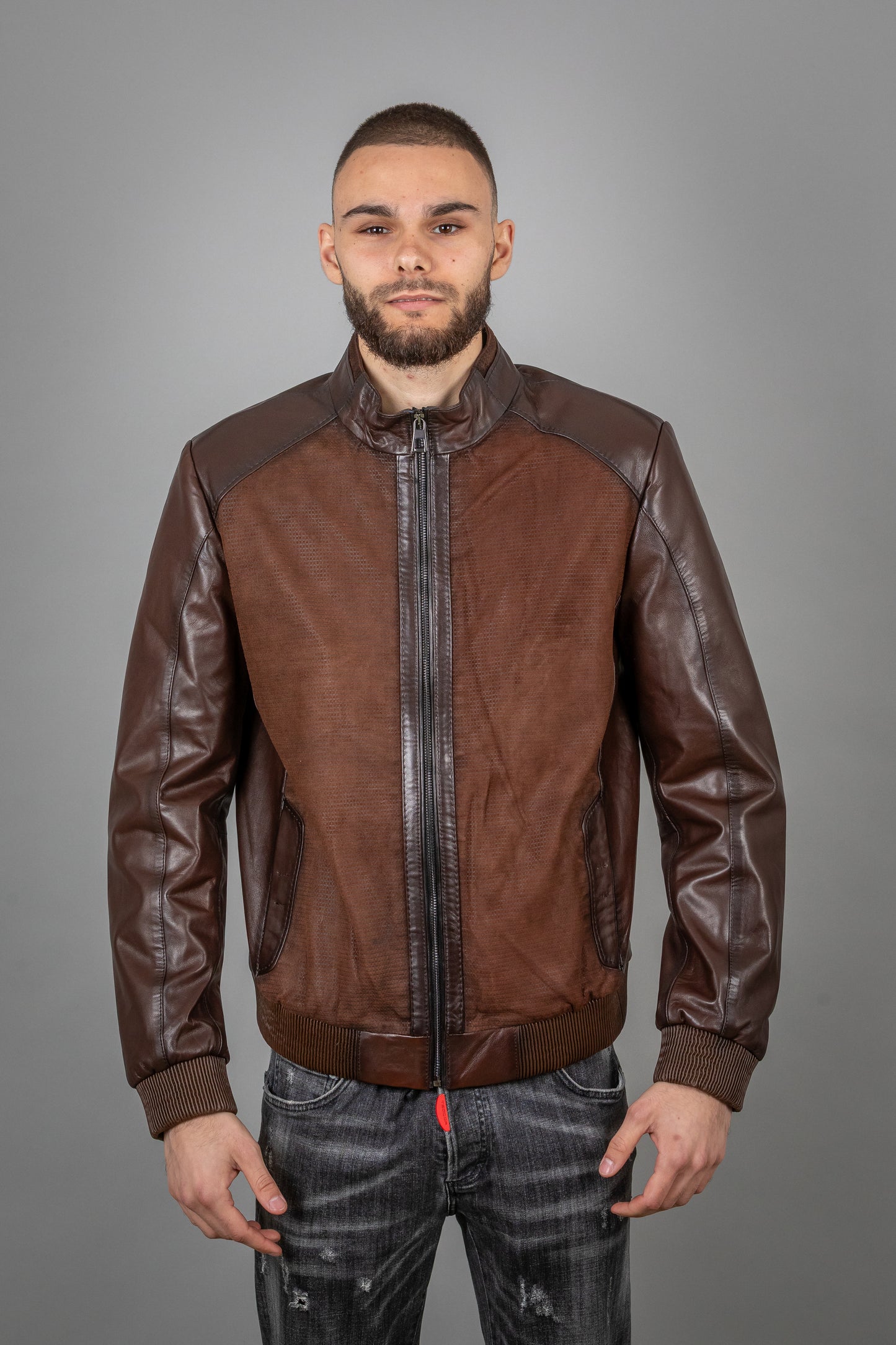 Calf And Pressed Leather Jacket