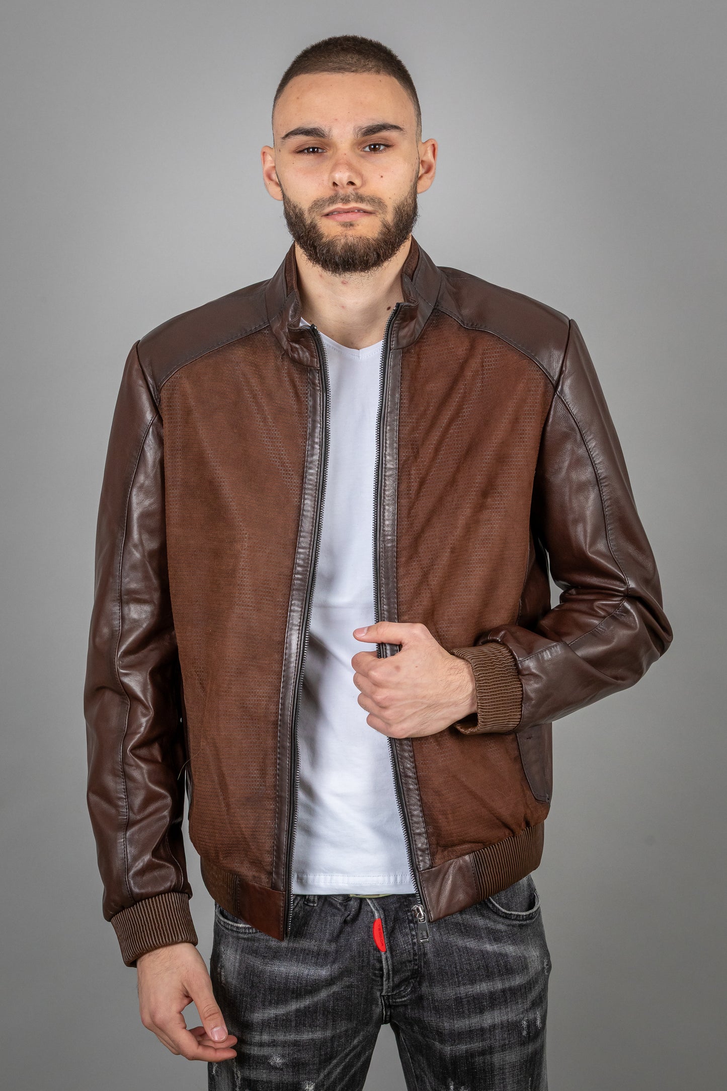 Calf And Pressed Leather Jacket