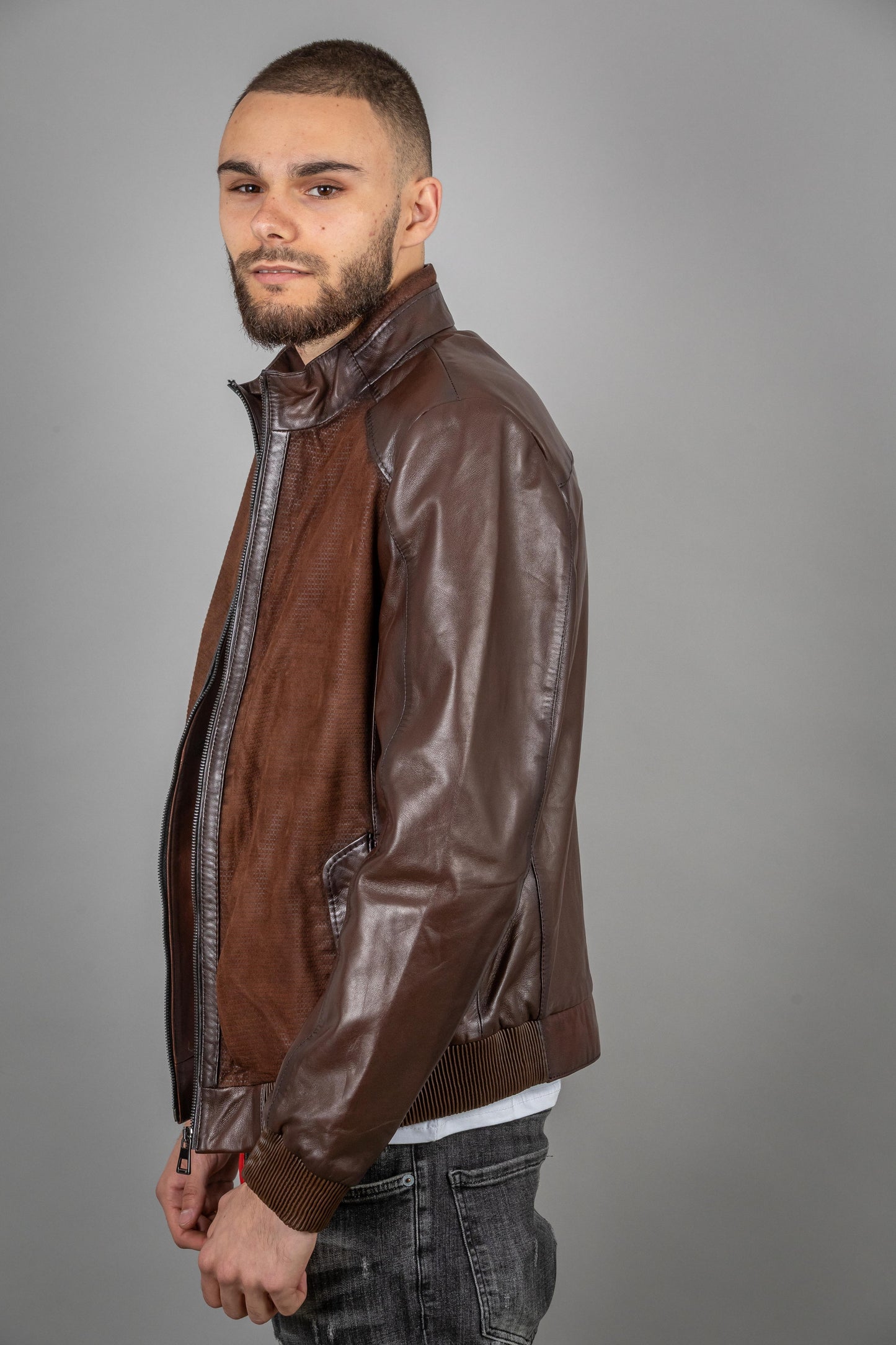 Calf And Pressed Leather Jacket