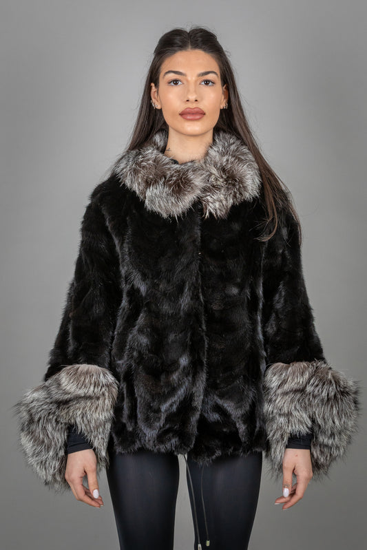 Mink Fur Coat With Fox Fur Details On Collar And Cuffs