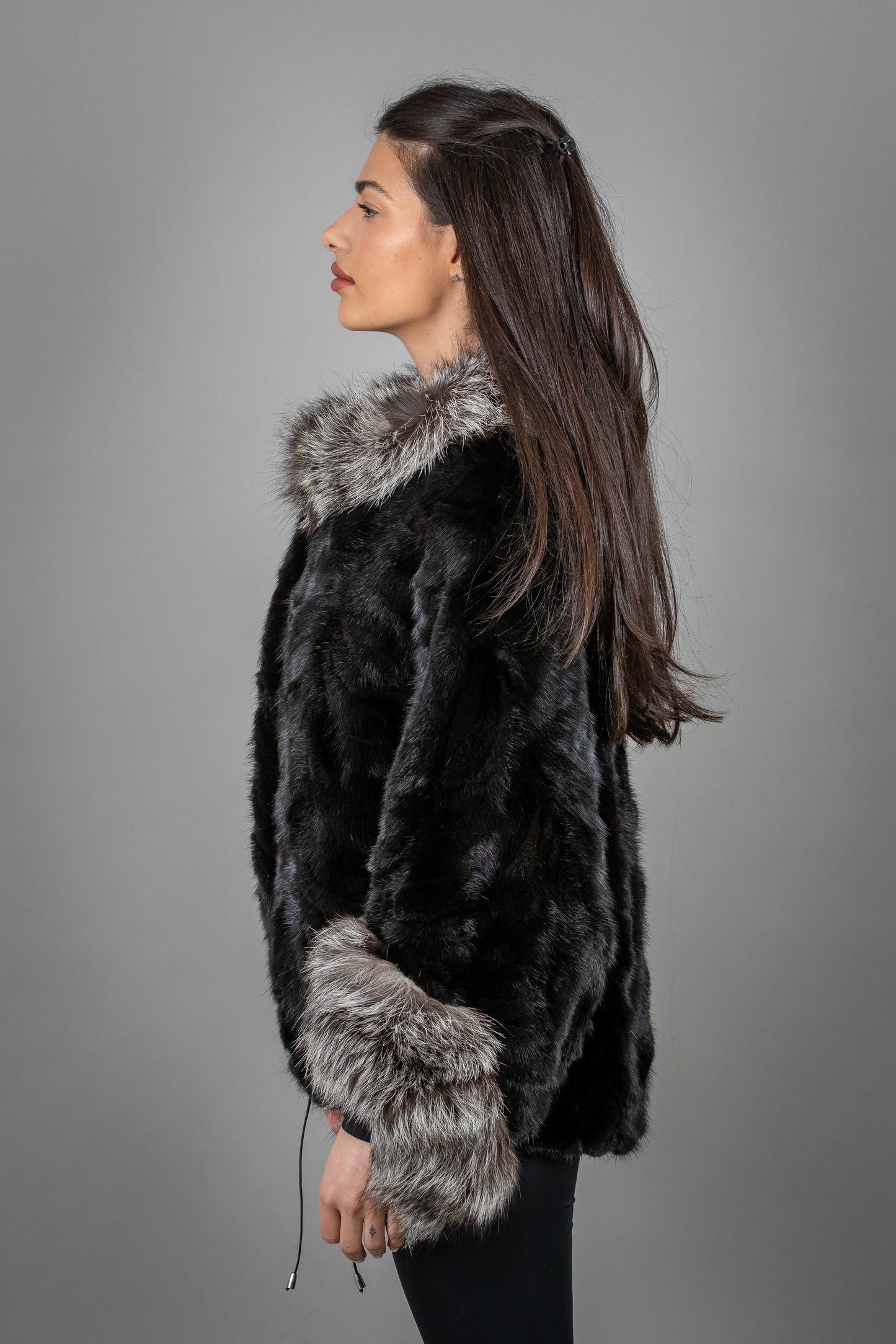 Mink Fur Coat With Fox Fur Details On Collar And Cuffs