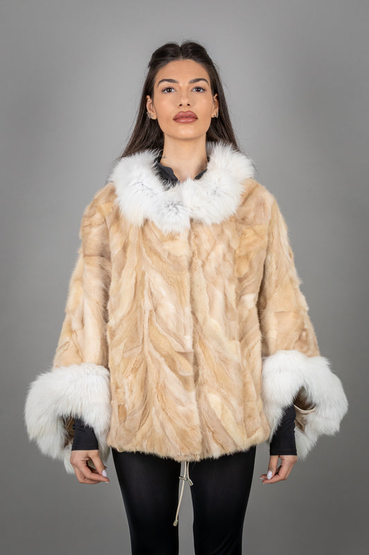 Mink Fur Coat With Fox Fur Details On Collar And Cuffs