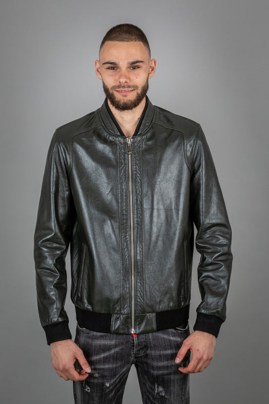 Dark Green Calf Leather Bomber