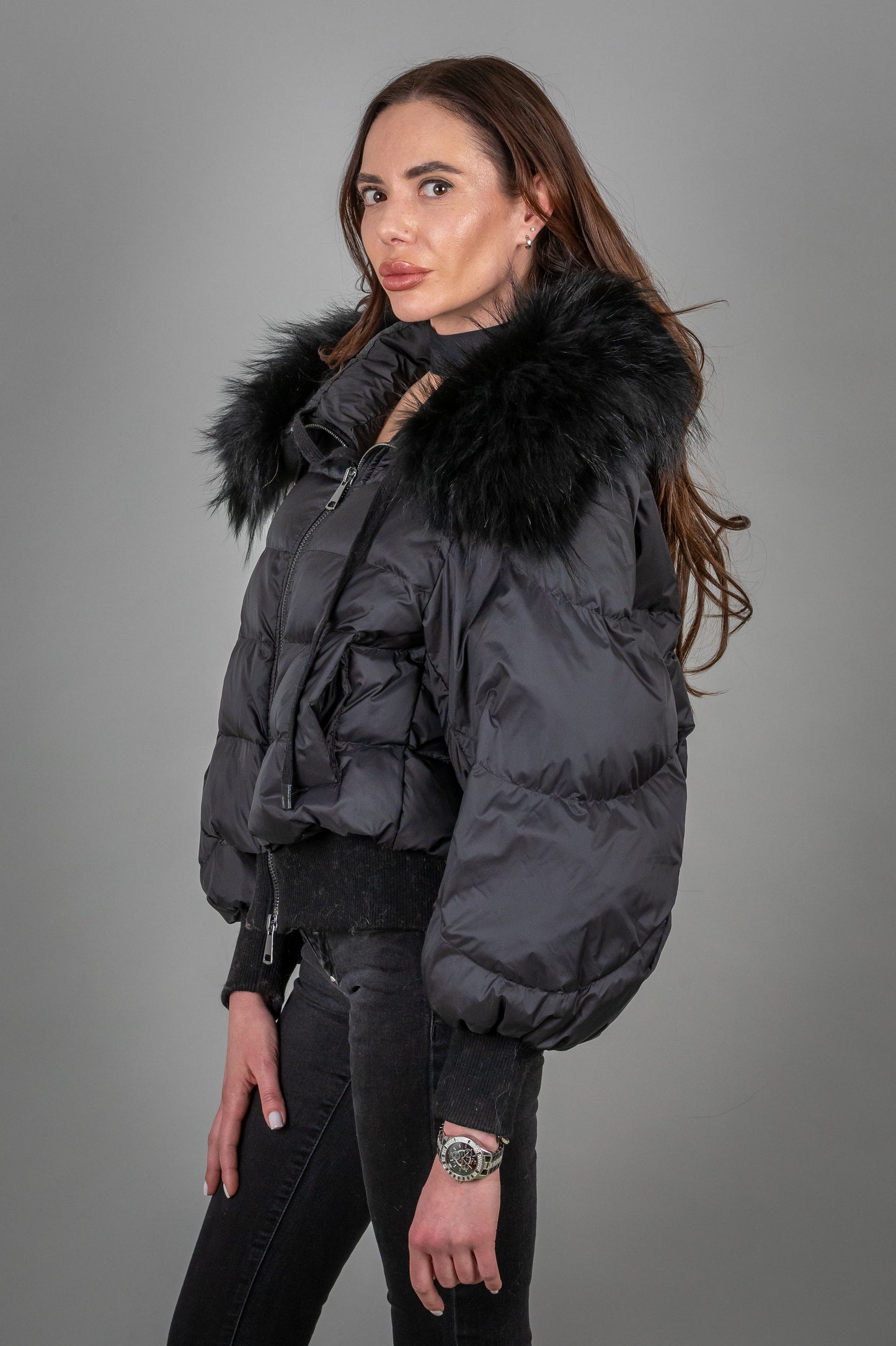 Puffer Jacket With Fox Fur