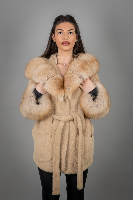 Alcantara Coat With Fox Fur Details