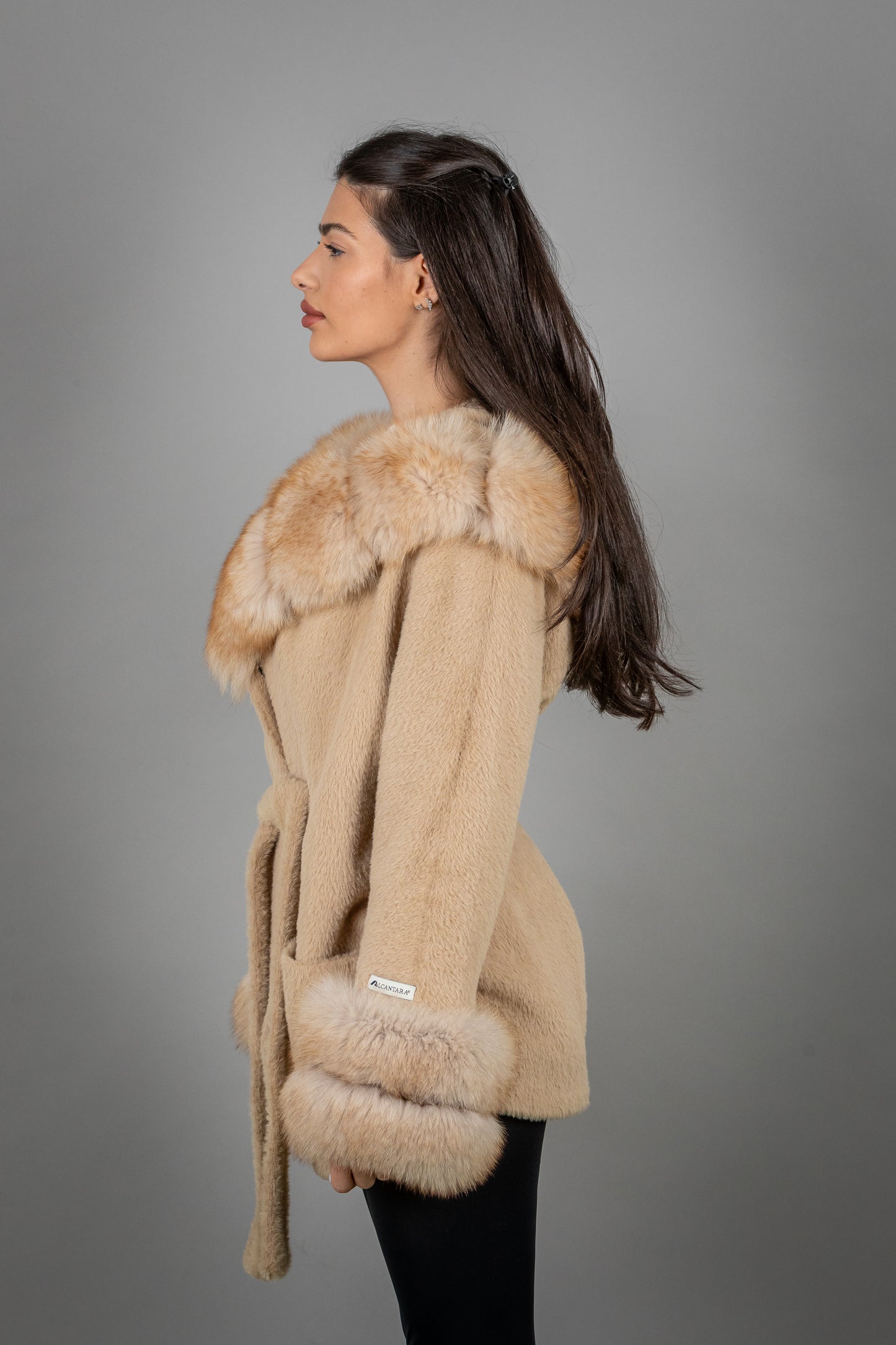 Alcantara Coat With Fox Fur Details