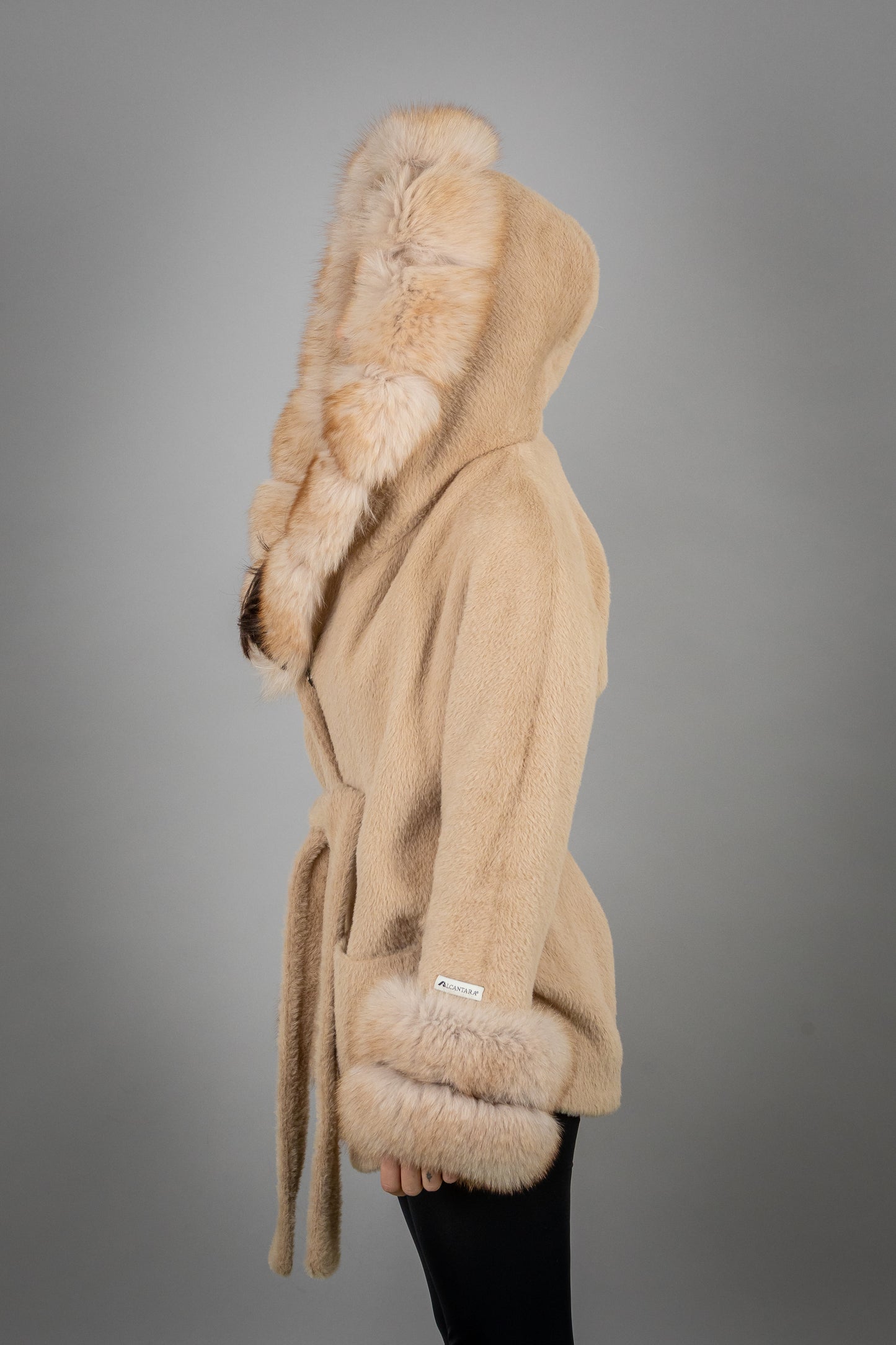 Alcantara Coat With Fox Fur Details