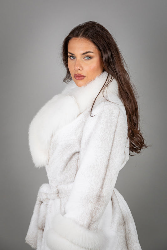 Alcantara Coat With Fox Fur On Collar And Sleeves