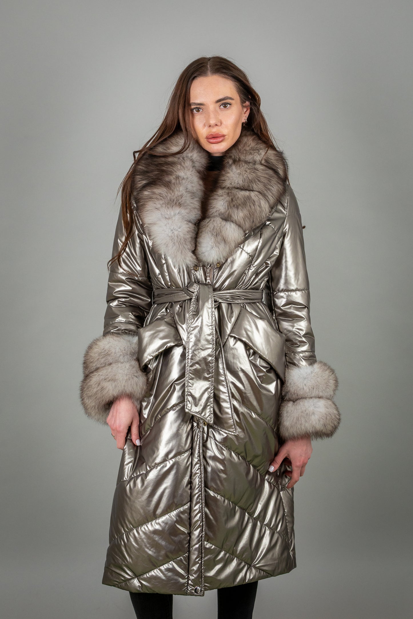 Puffer Jacket With Fox Details On Collar And Sleeves
