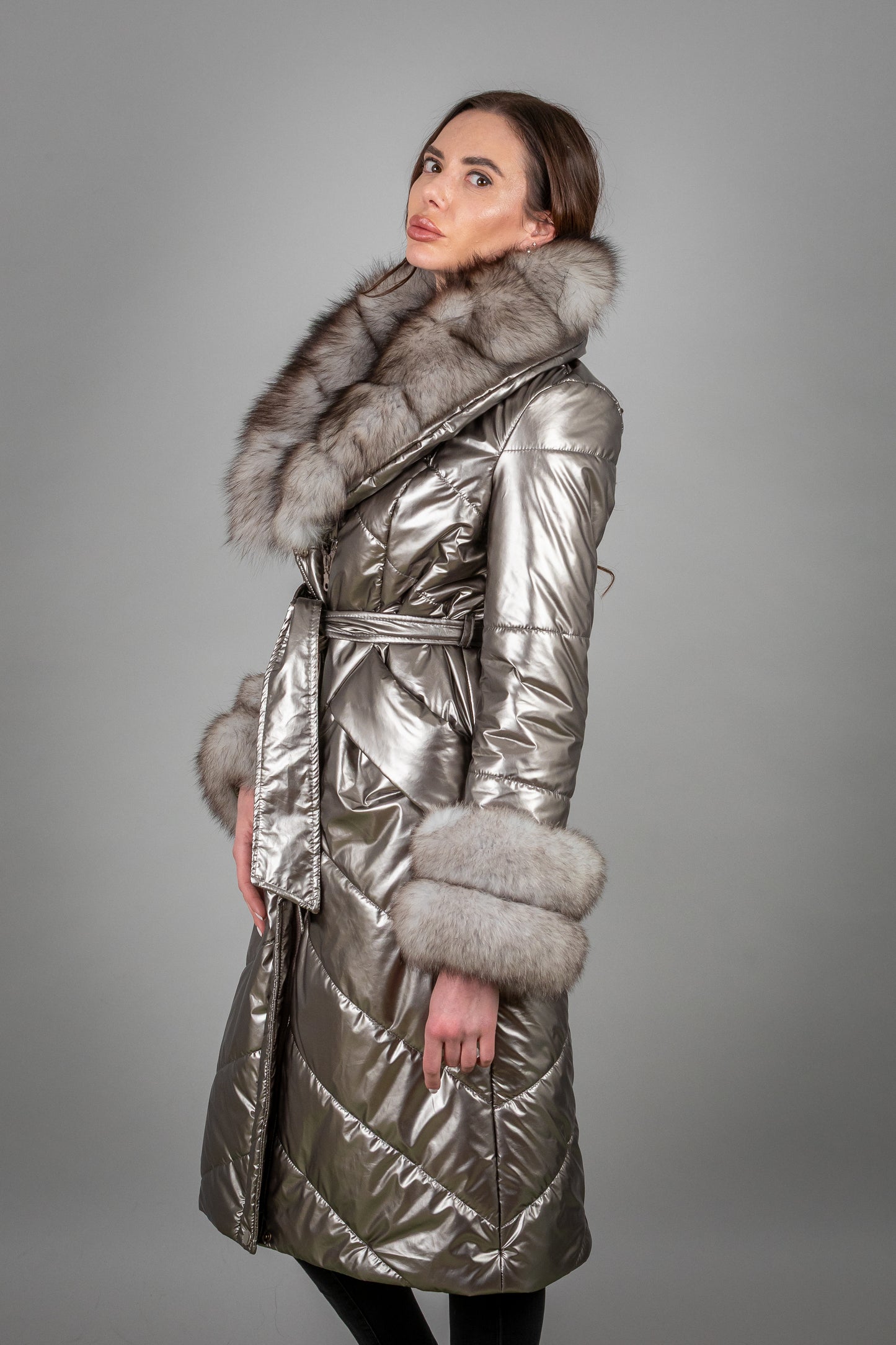 Puffer Jacket With Fox Details On Collar And Sleeves