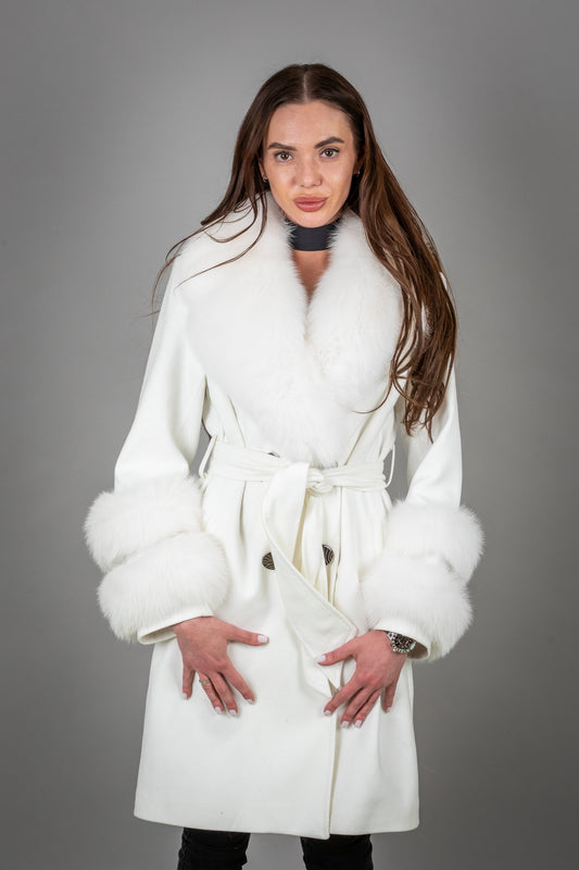 Cashmere Coat With Fox Fur On Collar And Sleeves