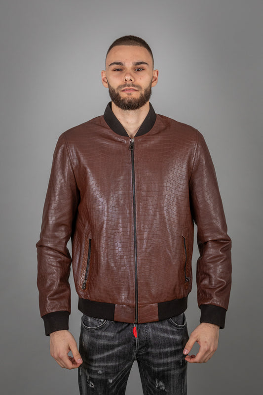Stamped Calf Leather Jacket