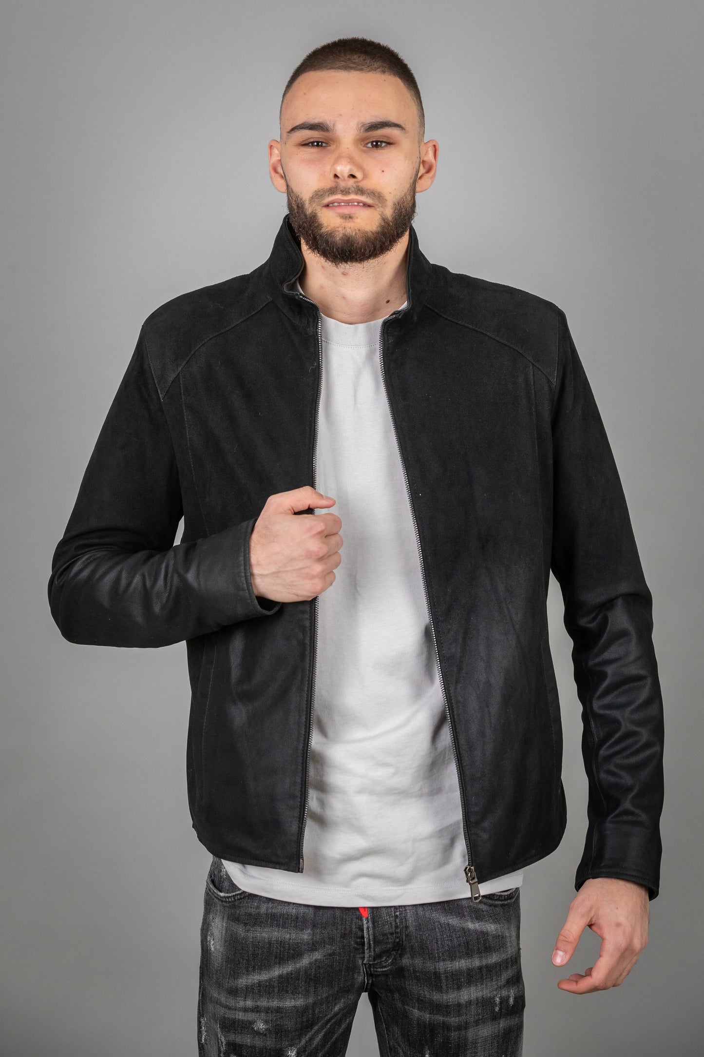 Faded Suede (Velour) Lamb Leather Jacket