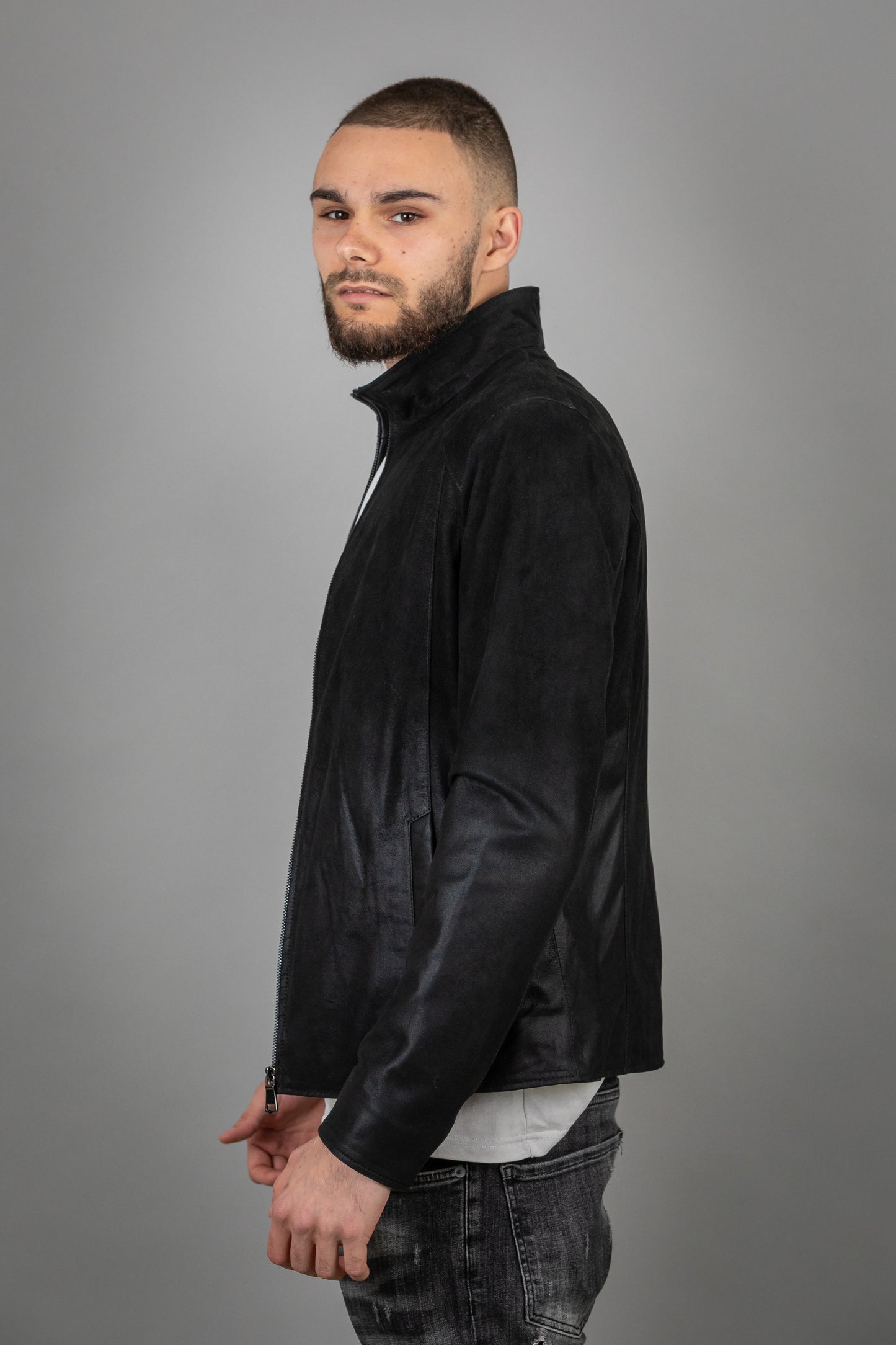Faded Suede (Velour) Lamb Leather Jacket