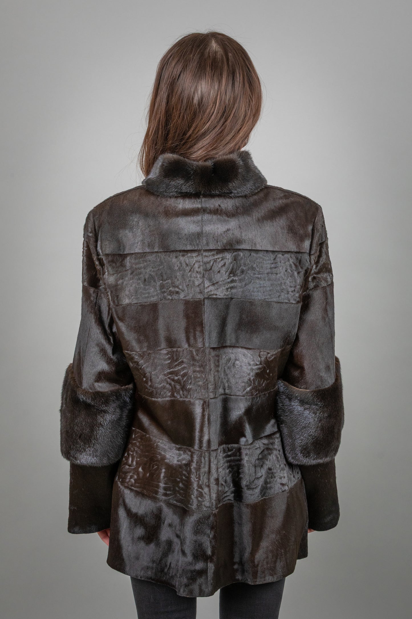 Brown Pony Astrakhan and Mink Fur Leather Jacket 2 in 1