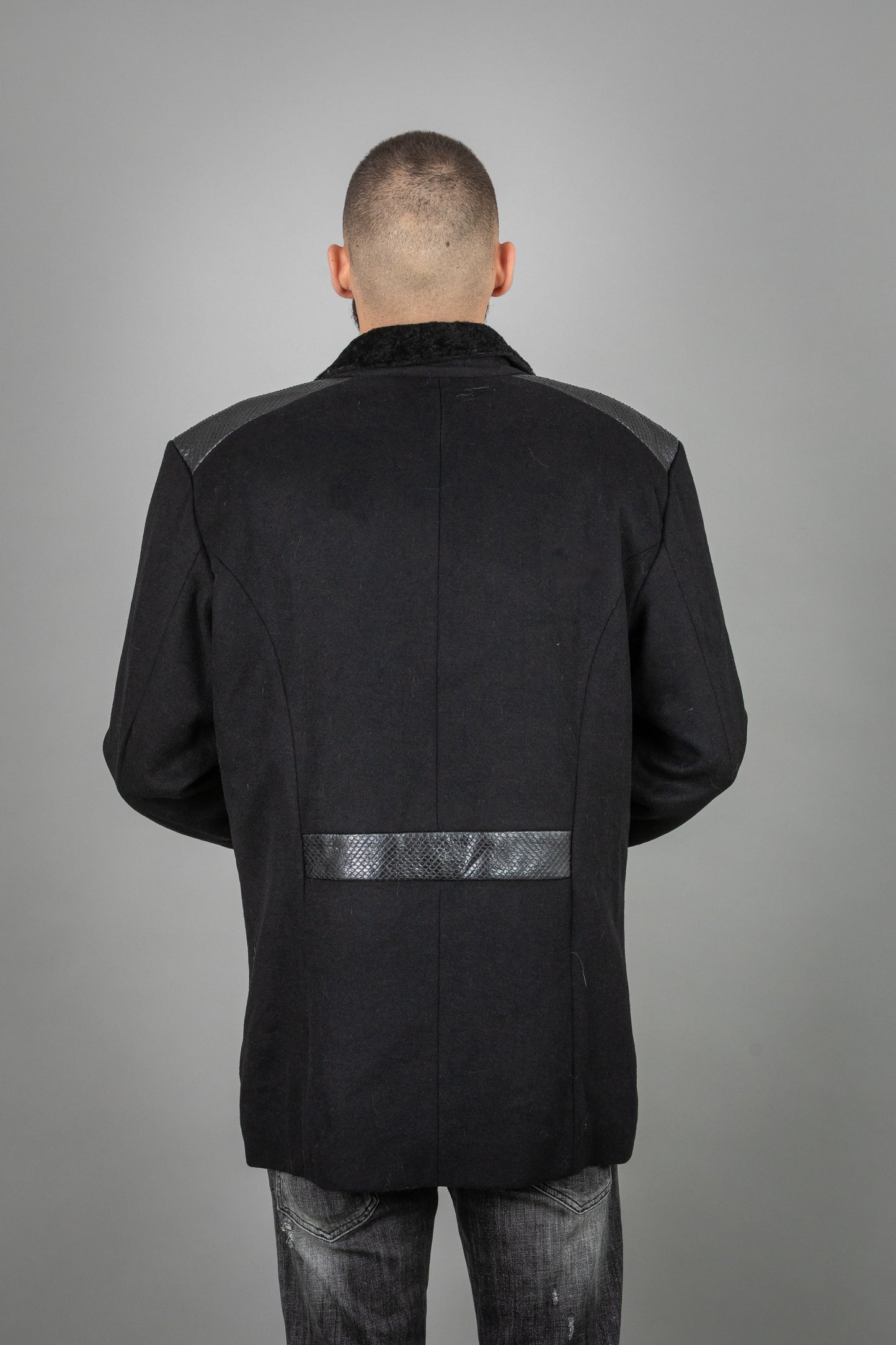 Cashmere Astrakhan Leather Jacket with Astrakhan Collar