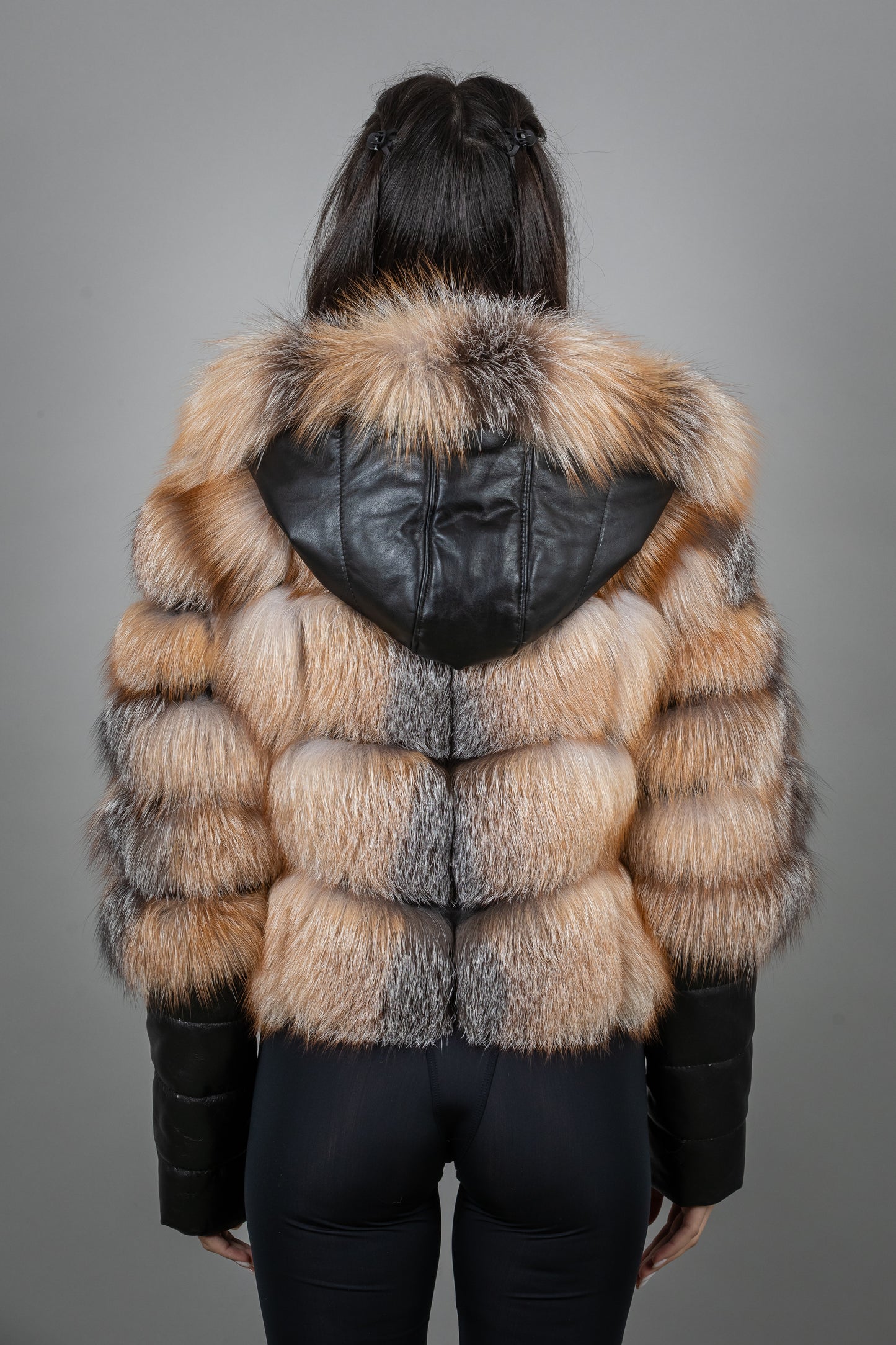 Fox Fur Jacket With Removable Leather Sleeves And Hoodie
