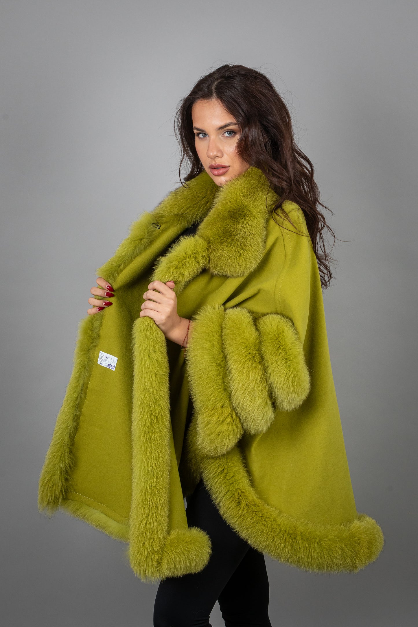 Cashmere Poncho With Fox Fur Details