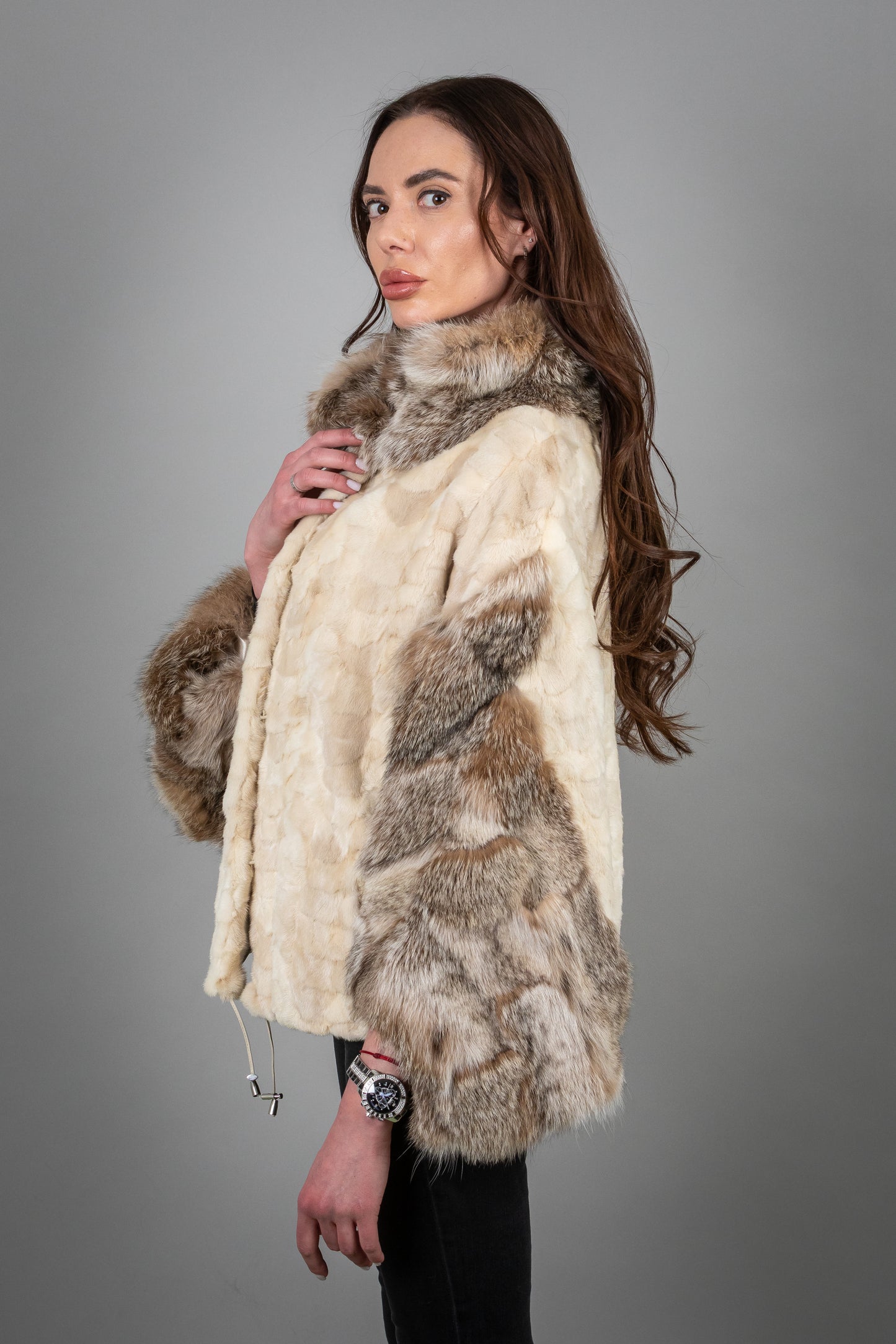 Mink Fur Coat With Lynxes Sleeves and Collar