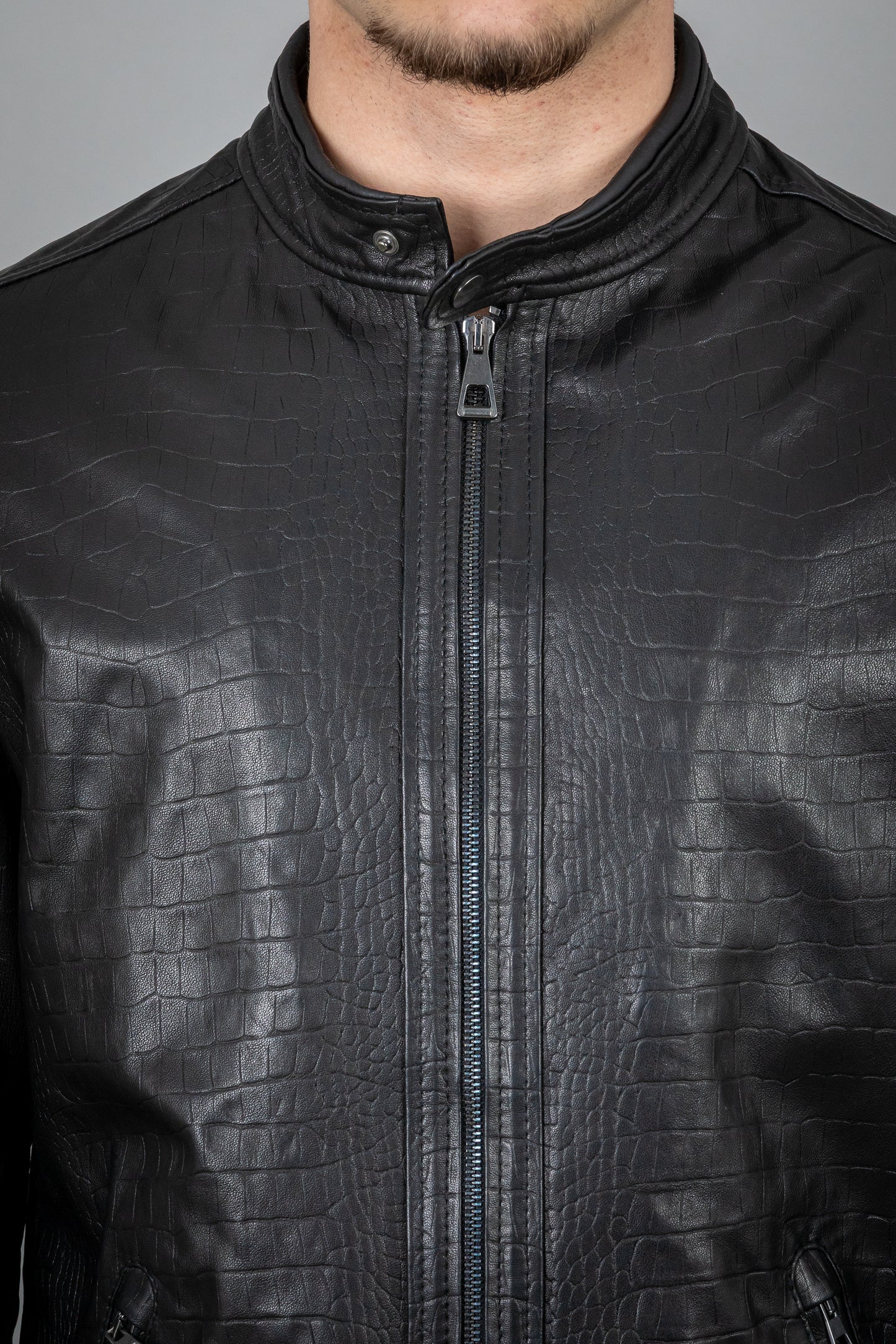 Stamped Calf Leather Jacket Slim Fit