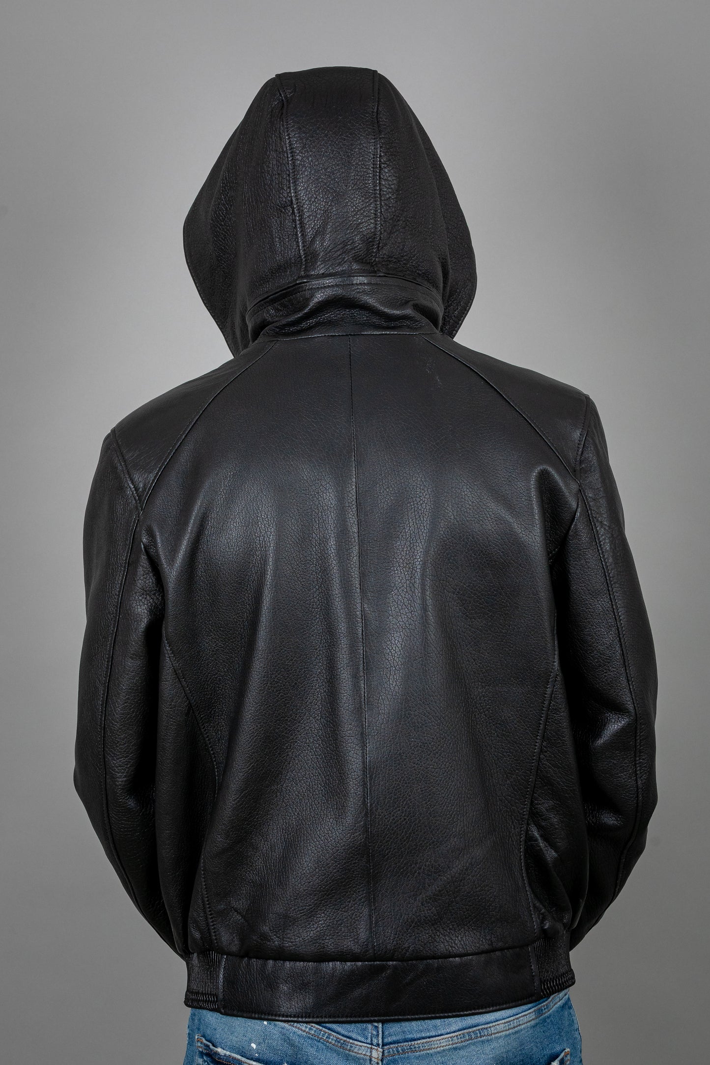 Calf Leather Bomber Jacket With Removable Hoodie