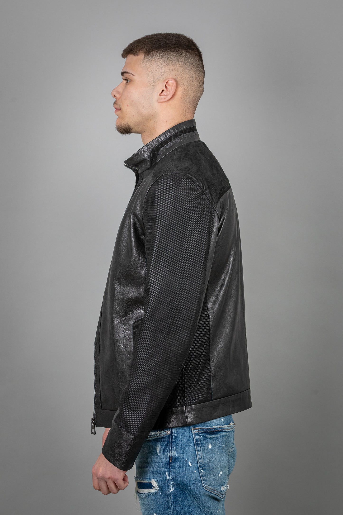 Calf And Pressed Leather Jacket