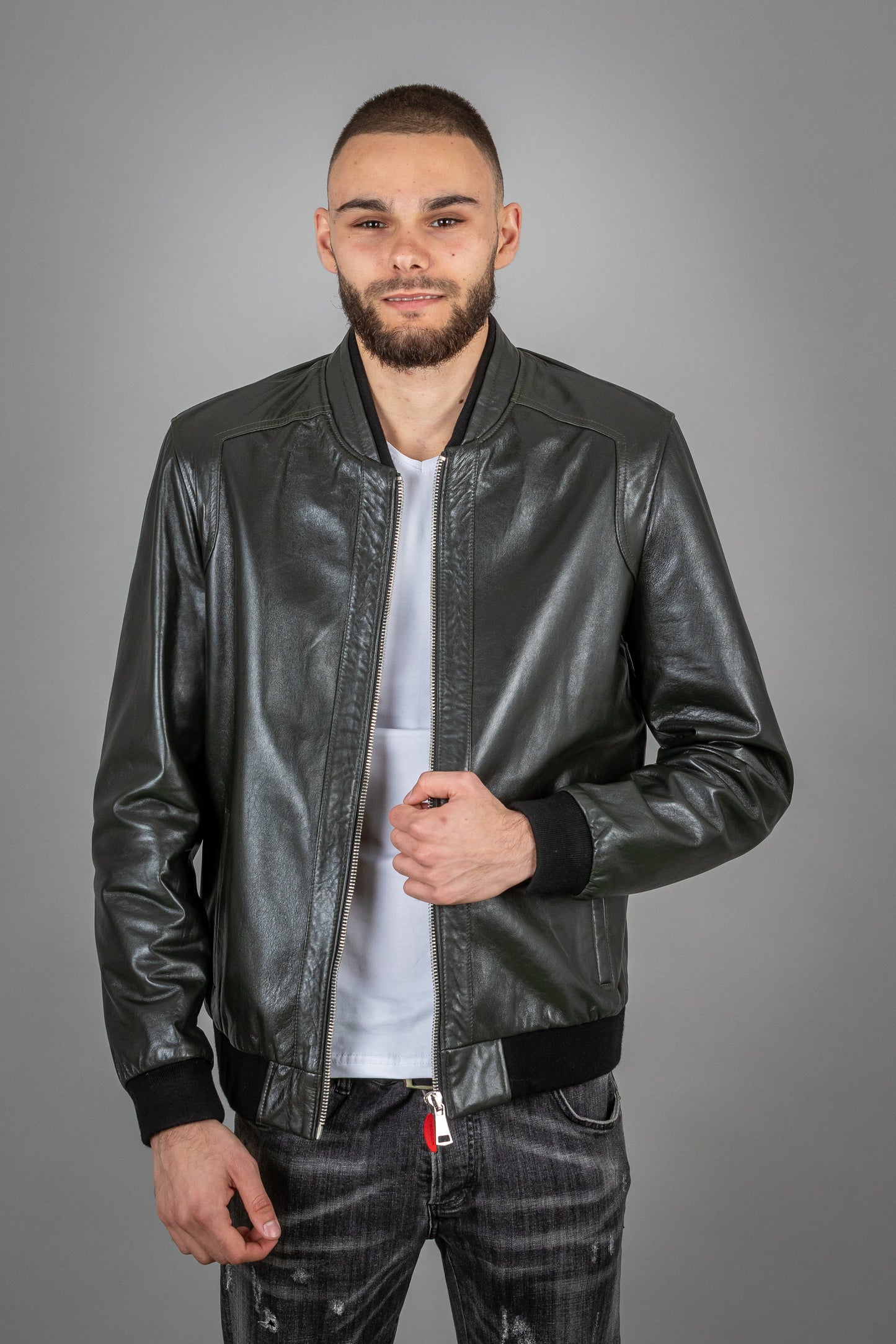 Dark Green Calf Leather Bomber