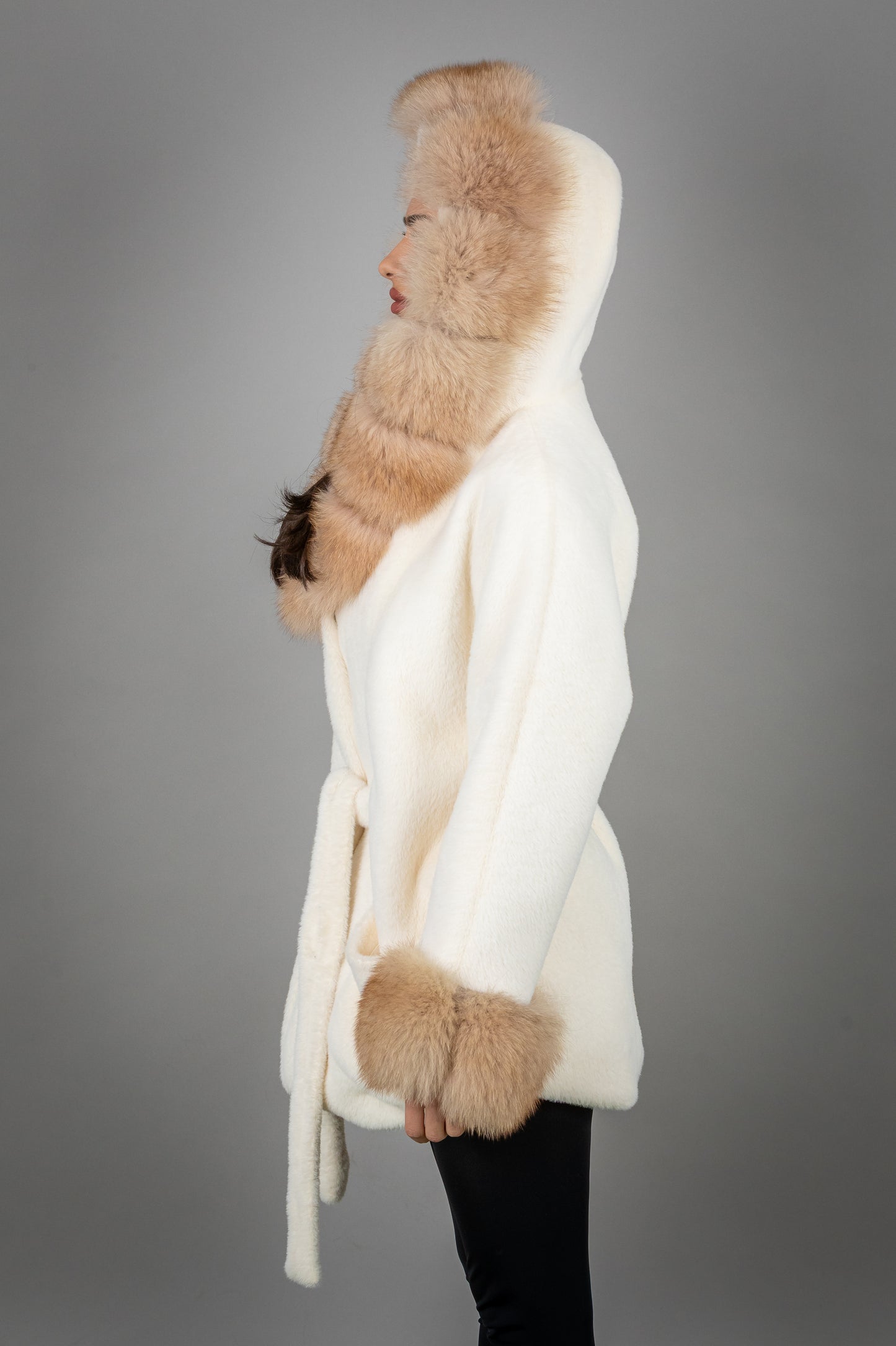 Alcantara Coat With Fox Fur