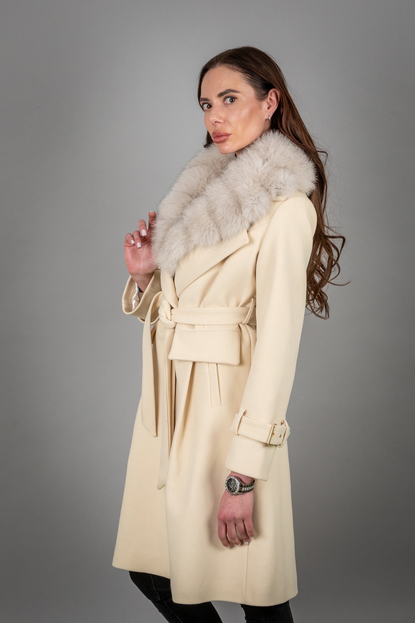 Cashmere Coat With Fox Fur Collar