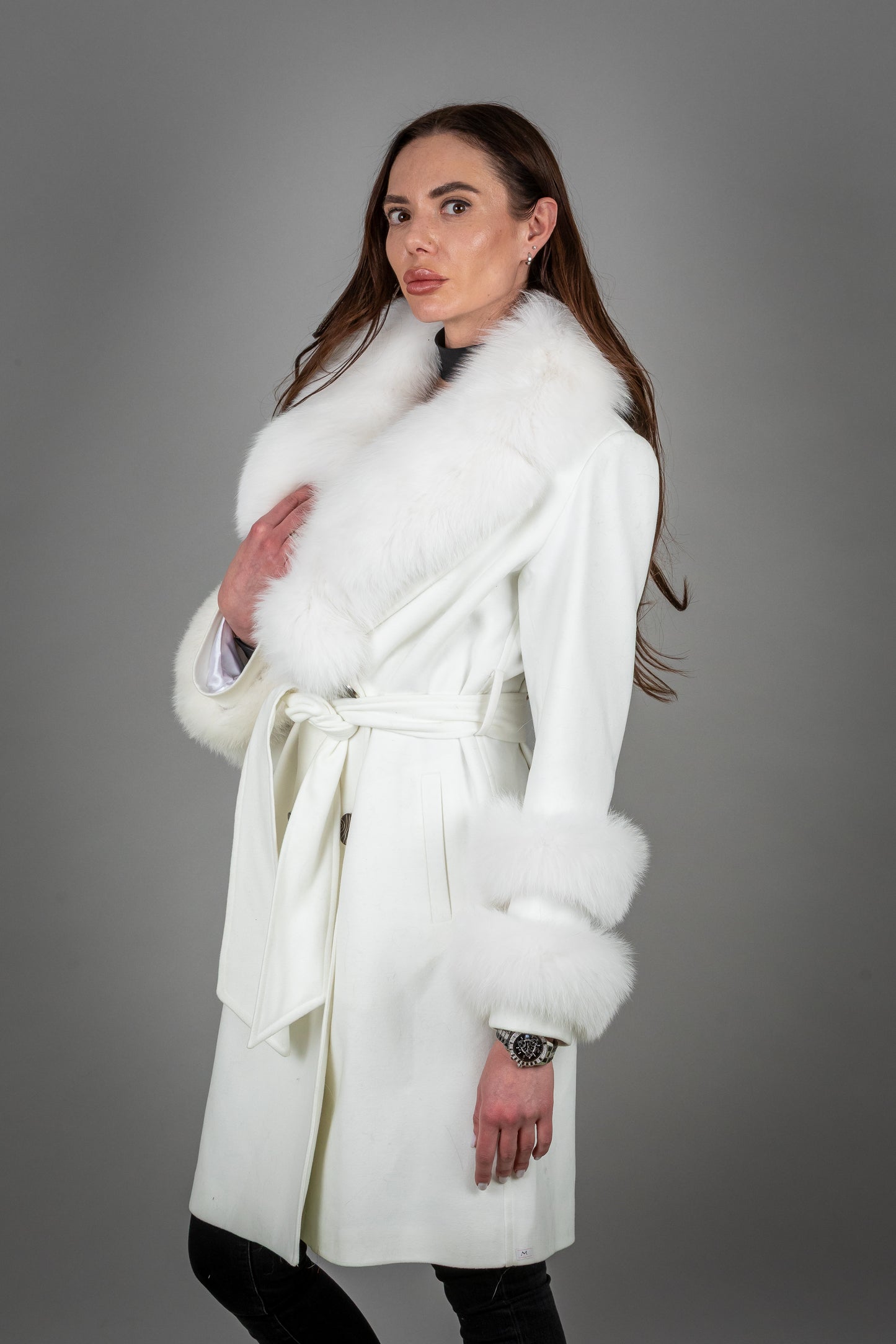 Cashmere Coat With Fox Fur On Collar And Sleeves
