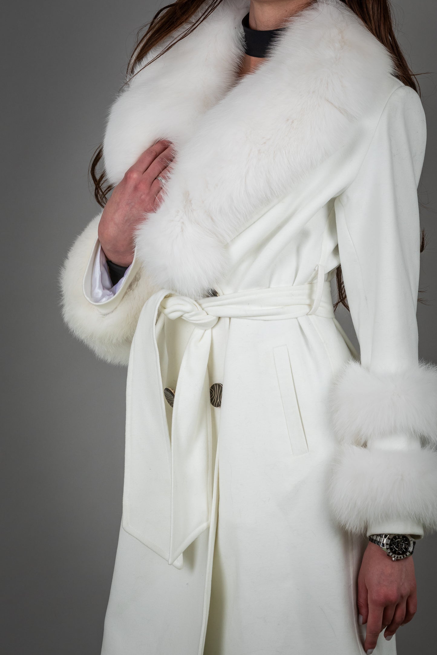 Cashmere Coat With Fox Fur On Collar And Sleeves