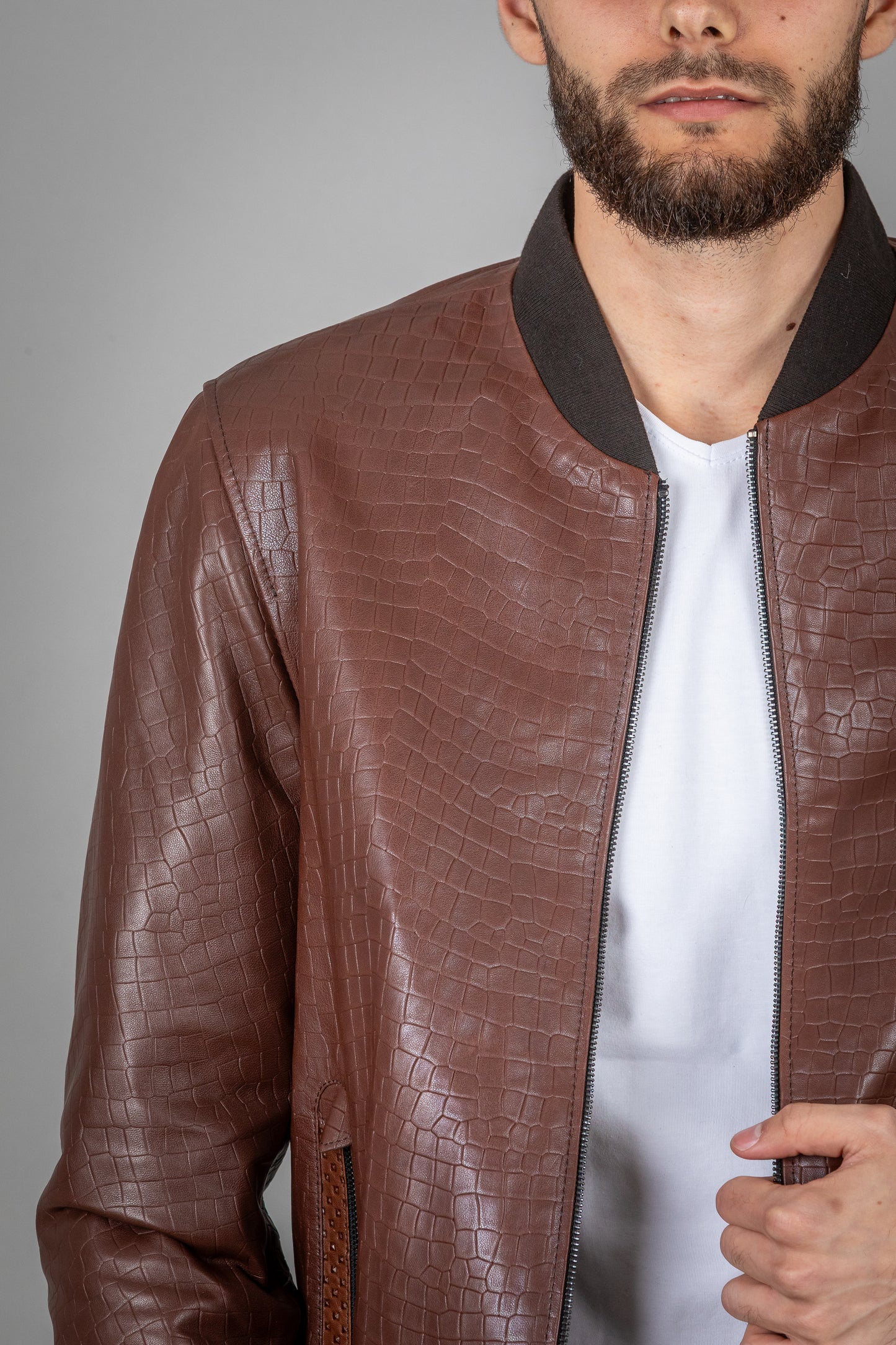 Stamped Calf Leather Jacket