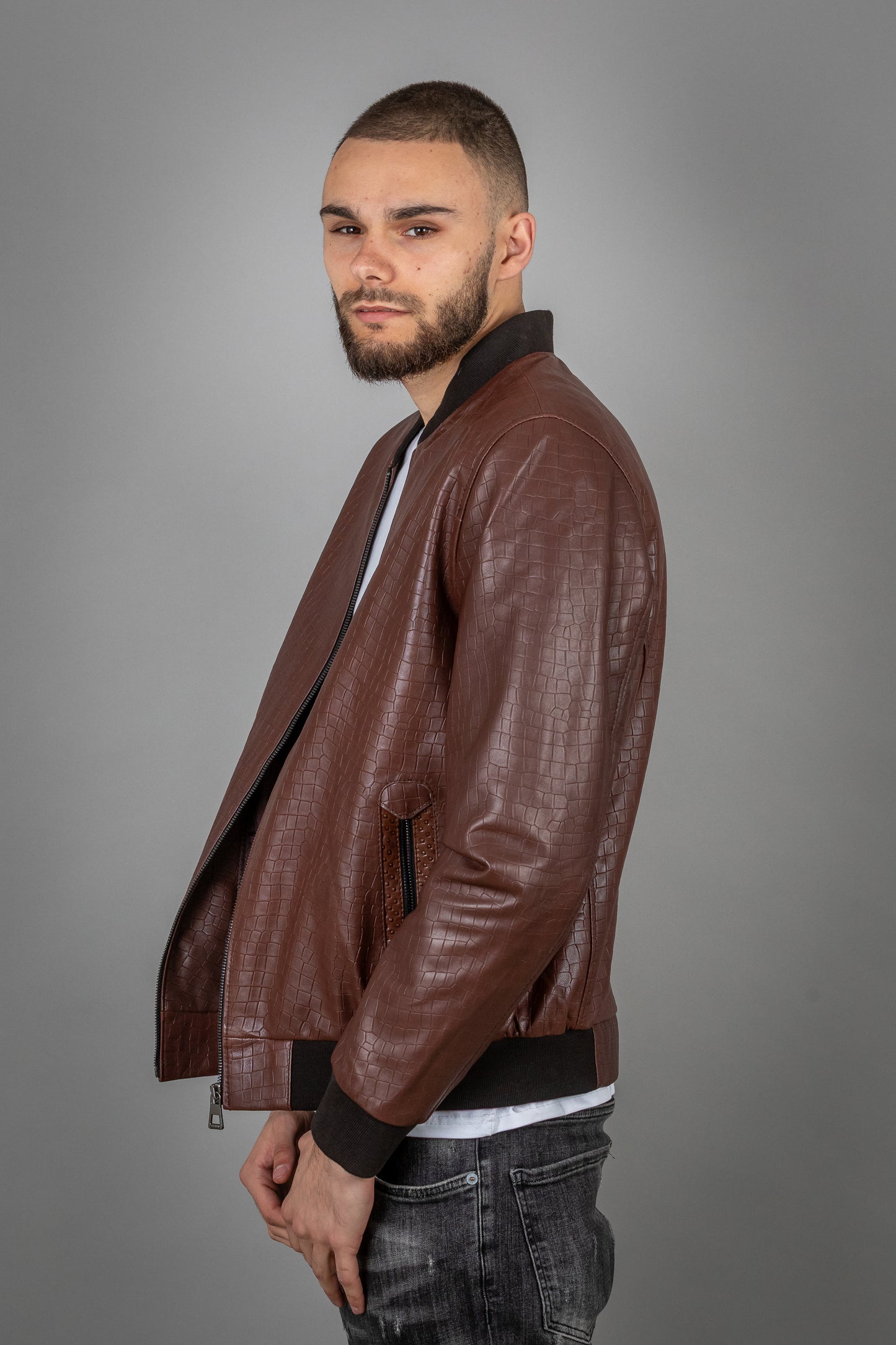 Stamped Calf Leather Jacket